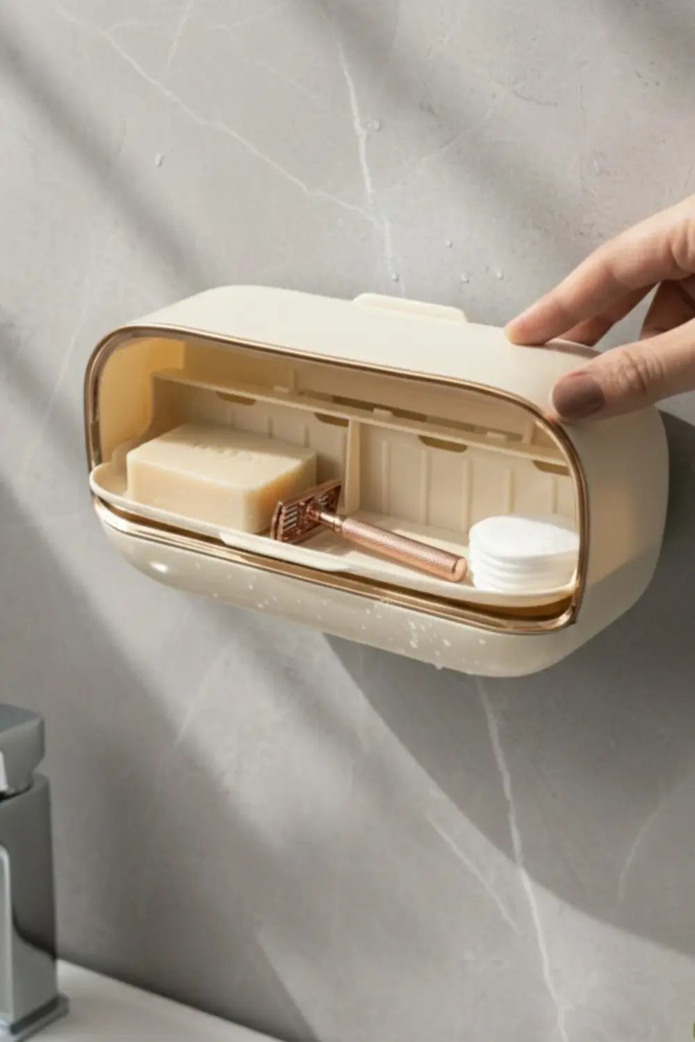 2 Adet Dekoratif Yeni Nesil Çift Bölmeli Sabunluk Seti, Yapışabil