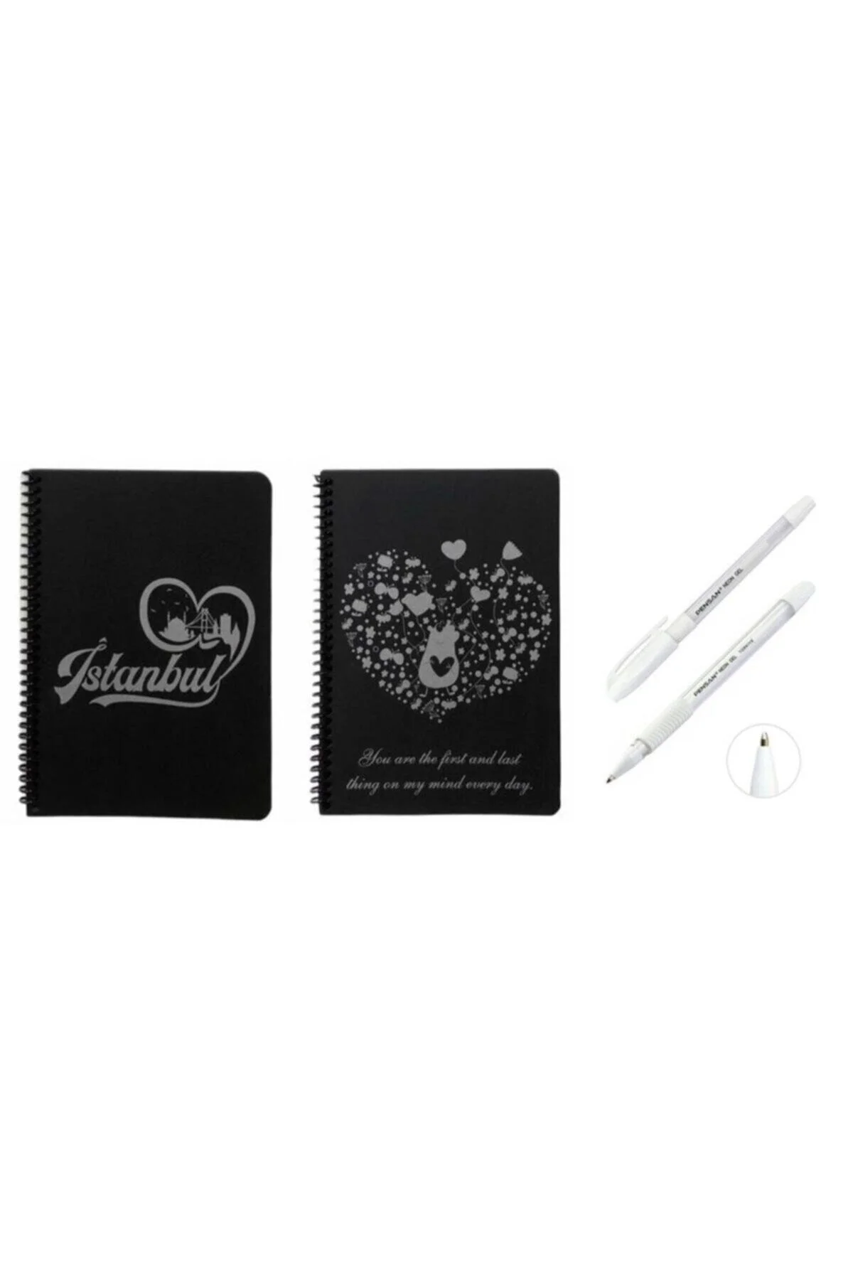 2 Adet Desenli Siyah Defter Siyah Yapraklı Defter - Siyah Sayfalı