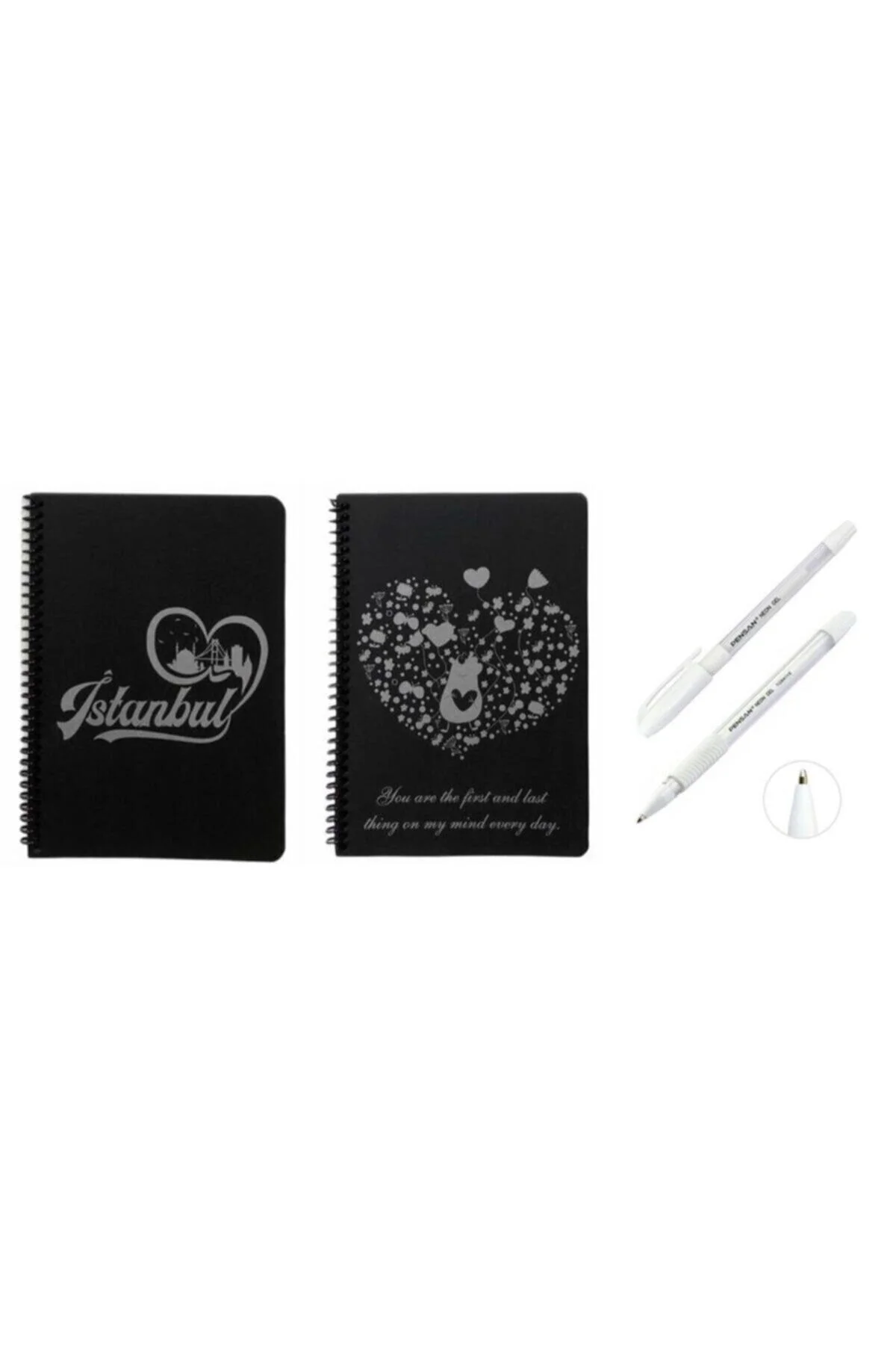 2 Adet Desenli Siyah Defter Siyah Yapraklı Defter - Siyah Sayfalı