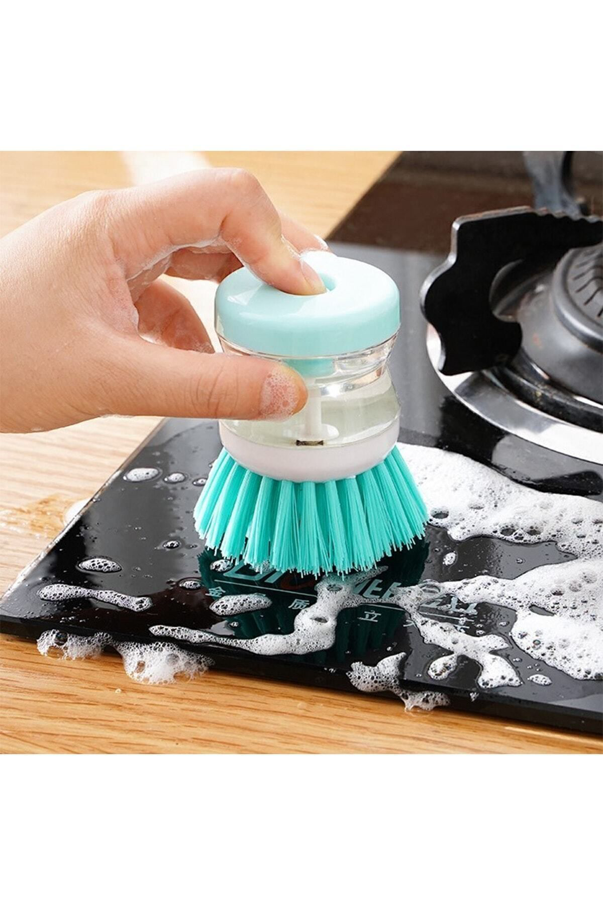 2 adet Deterjan Hazneli Kullanışlı Banyo Bulaşık Fırçası Butonlu 