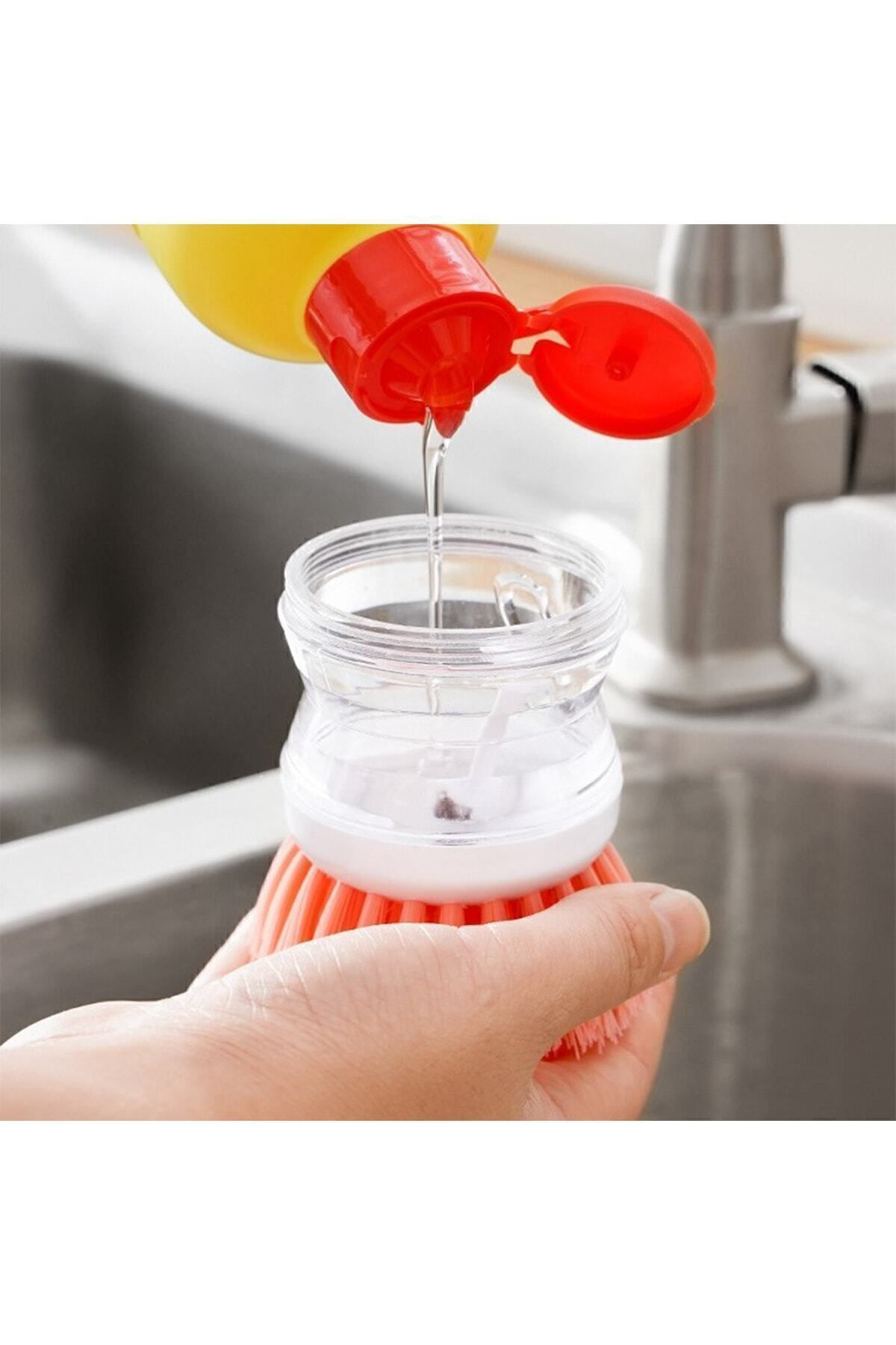 2 adet Deterjan Hazneli Kullanışlı Banyo Bulaşık Fırçası Butonlu 