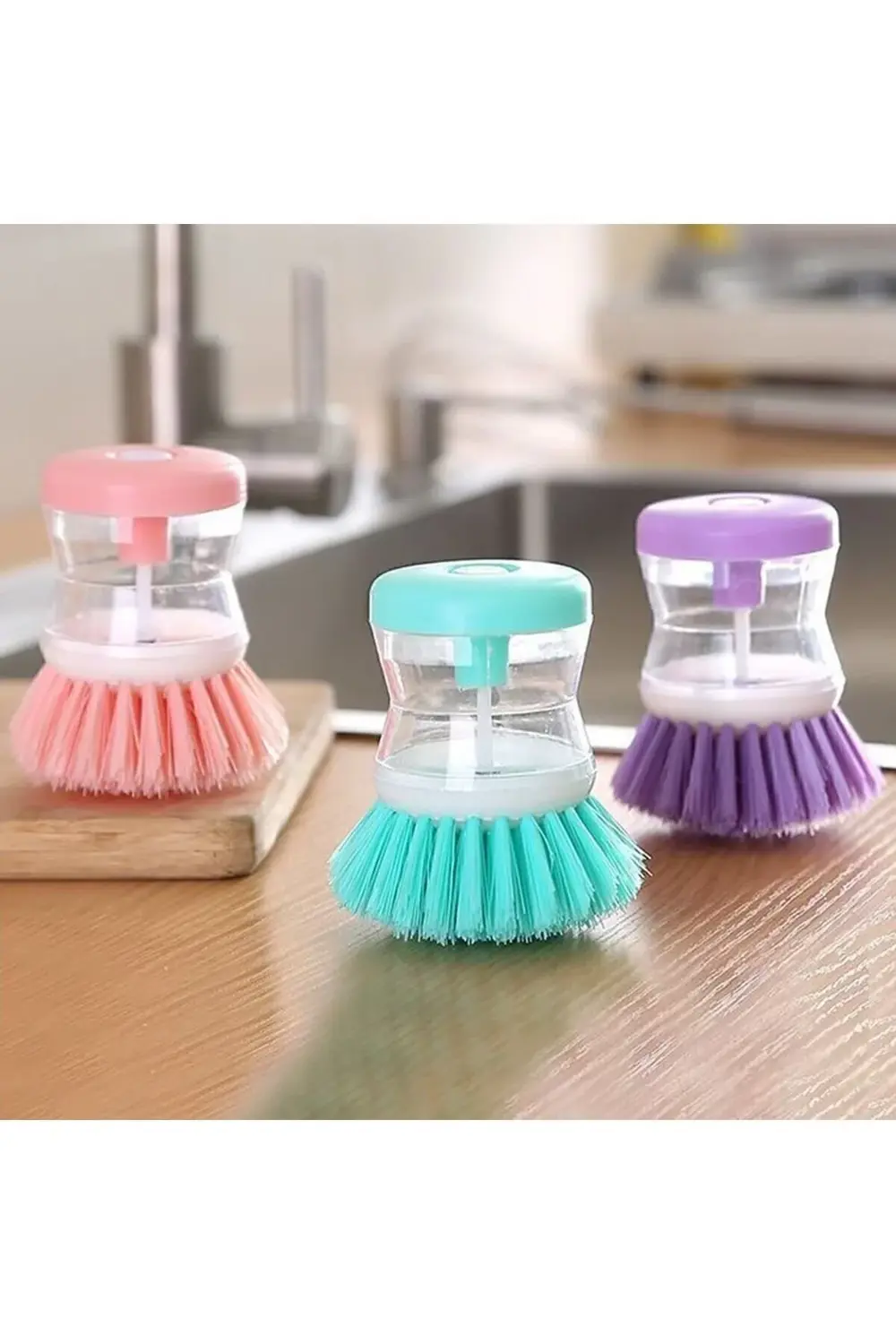 2 adet Deterjan Hazneli Kullanışlı Banyo Bulaşık Fırçası Butonlu