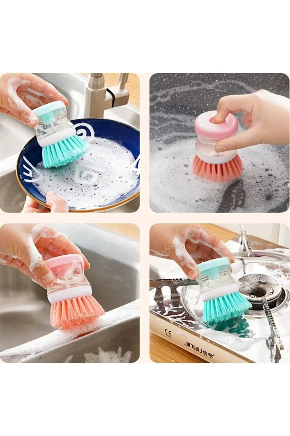 2 adet Deterjan Hazneli Kullanışlı Banyo Bulaşık Fırçası Butonlu