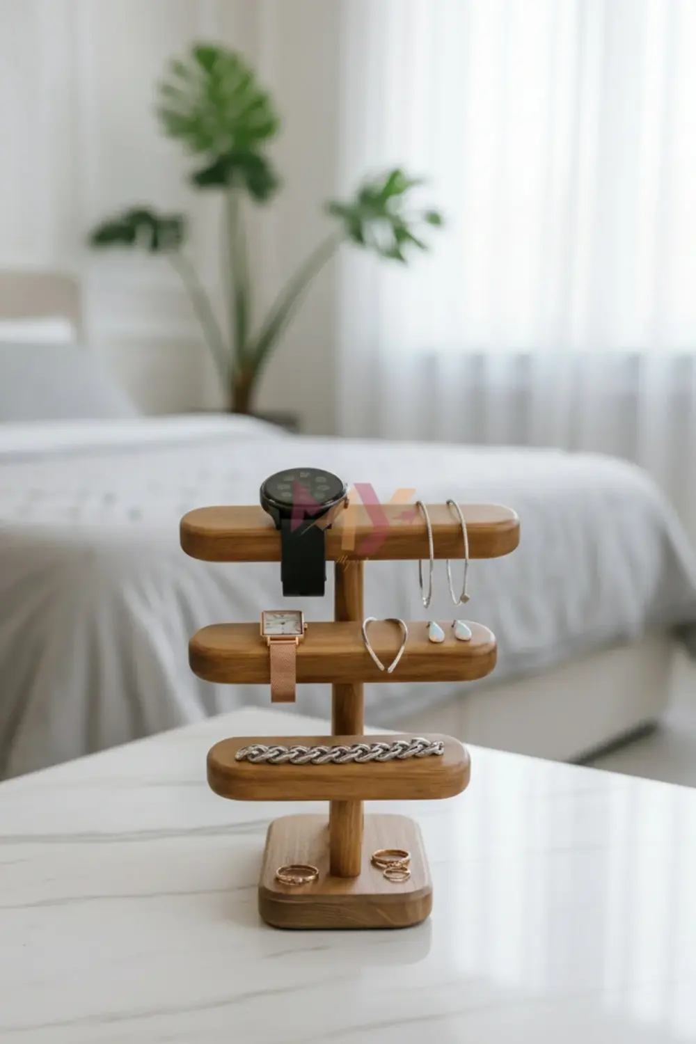 2 Adet Doğal Ahşap Takı Düzenleyici, El Üretimi Takı Saat Standı