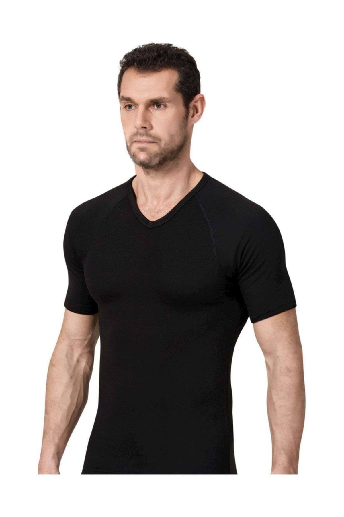 Namaldı 2 Adet Ekru Renk Termal V Yaka Kısa Kol İçlik