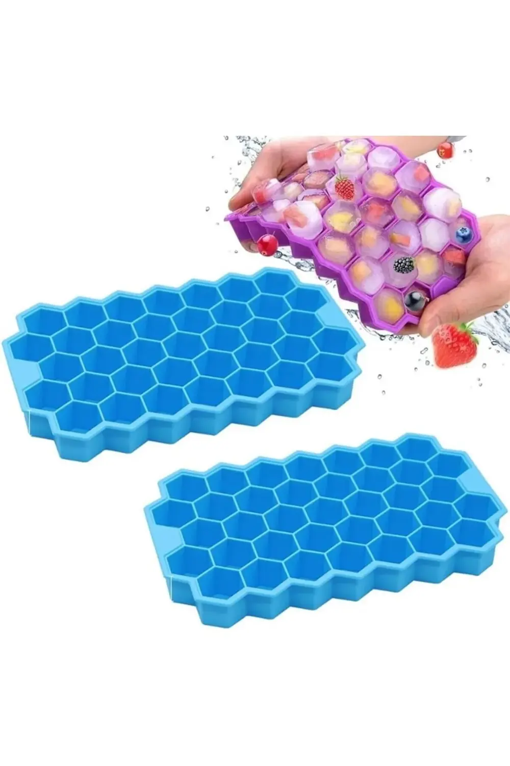 2 ADET Esnek Yapıya Sahip Kapaklı Petek Buz Kalıbı Pratik Hazneli