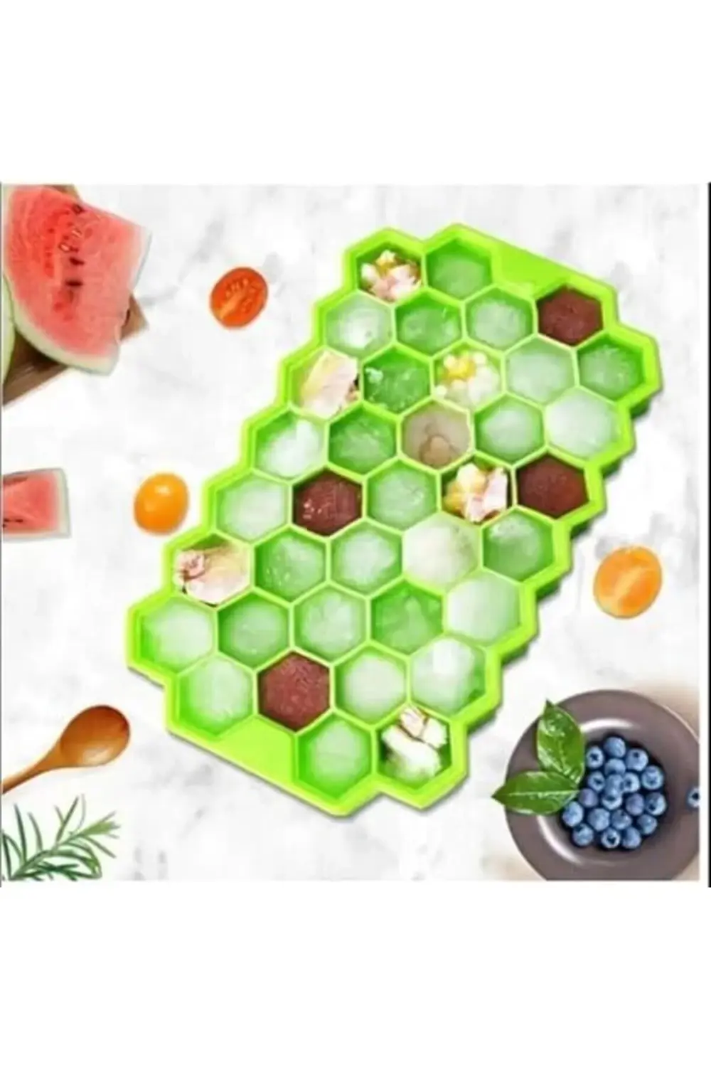 2 ADET Esnek Yapıya Sahip Kapaklı Petek Buz Kalıbı Pratik Hazneli