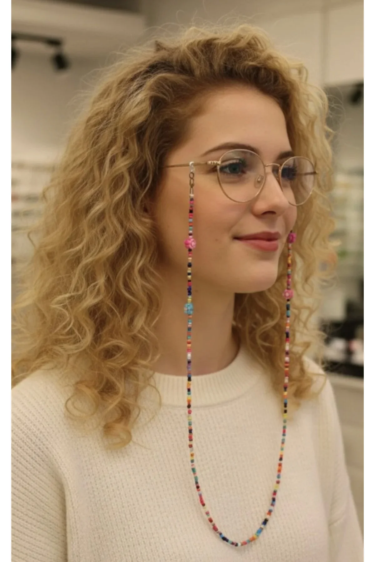 2 Adet Fimo ve Kum Boncuklu Çok Renkli Optik Güneş Gözlüğü Gözlük İpi 65cm