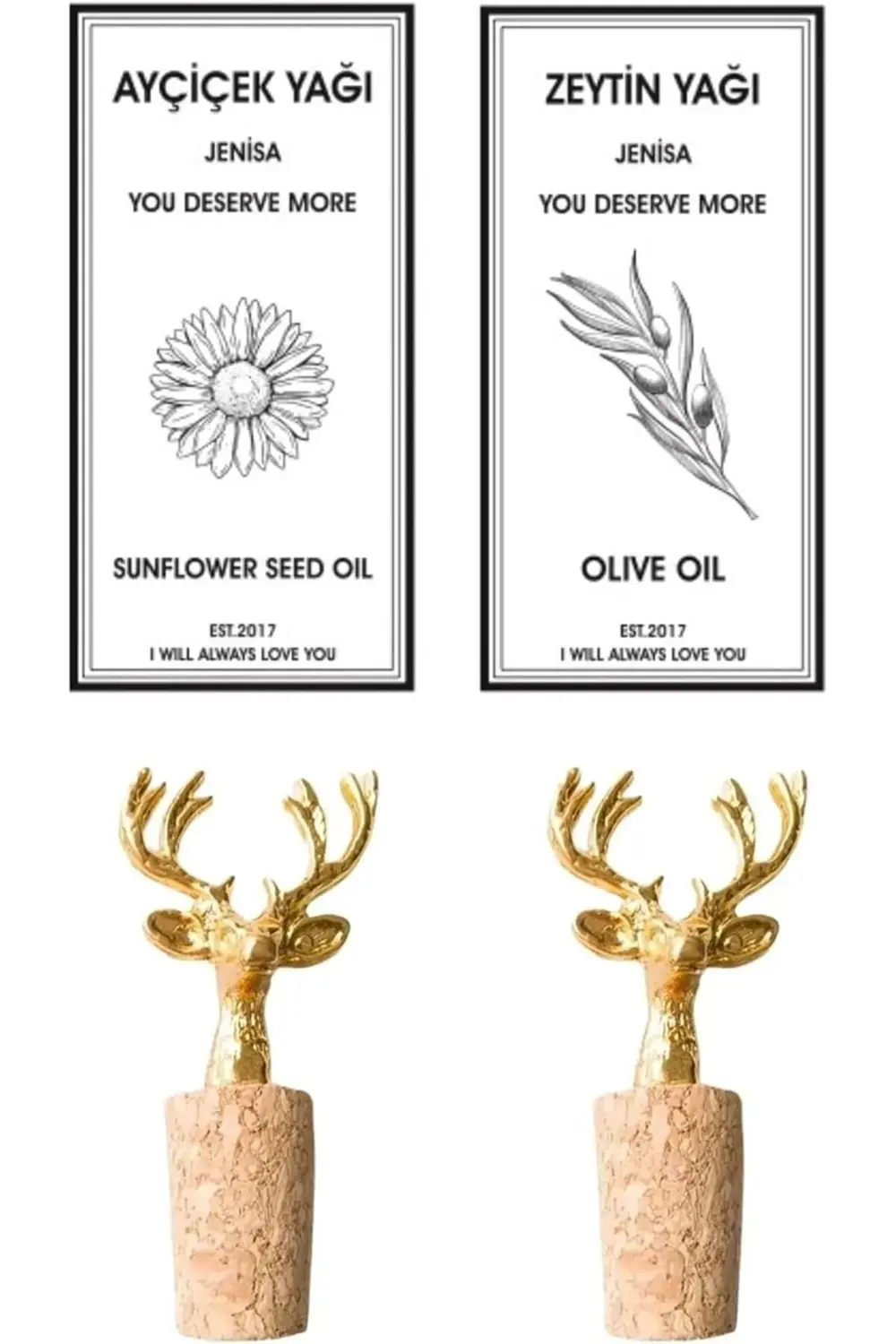 2 Adet Geyik Figür Mantarlı Tıpa Ve 2 Adet Yağdanlık 1178227