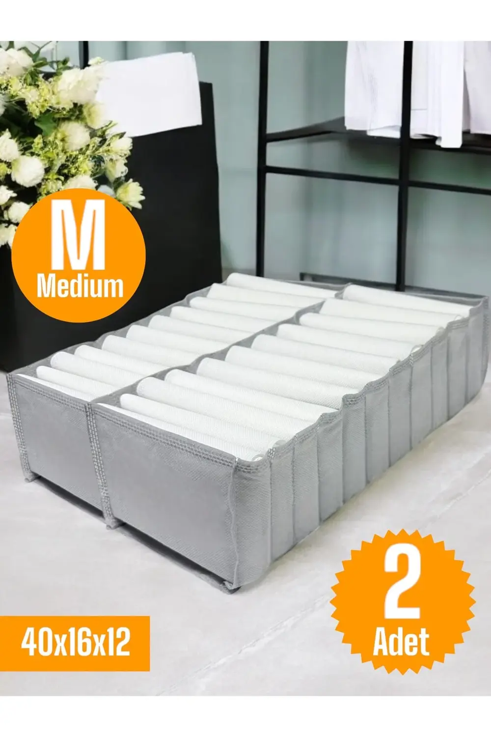 2 Adet Gri Akordiyon Tipi Medium 11 Gözlü Çekmece Içi Düzenleyici