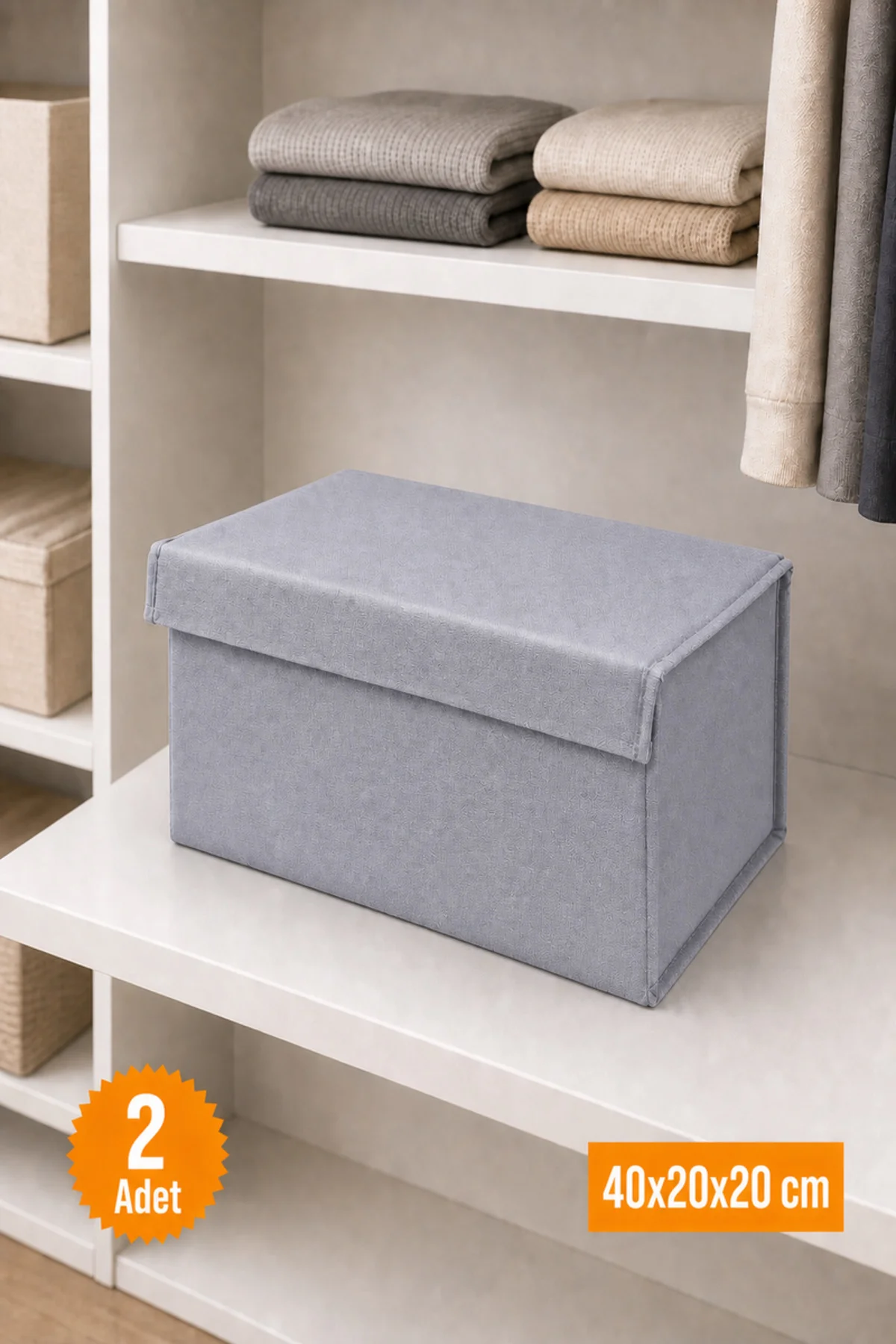 2 Adet Gri Kapaklı Dolap İçi Düzenleyici, Katlanabilir Kıyafet Saklama Kutusu, Raf Düzenleyici Organizer Large 40x20x20cm 2 Adet Gri Kapaklı Dolap İçi Düzenleyici, Katlanabilir Kıyafet Saklama Kutusu, Raf Düzenleyici Organizer Large 40x20x20cm