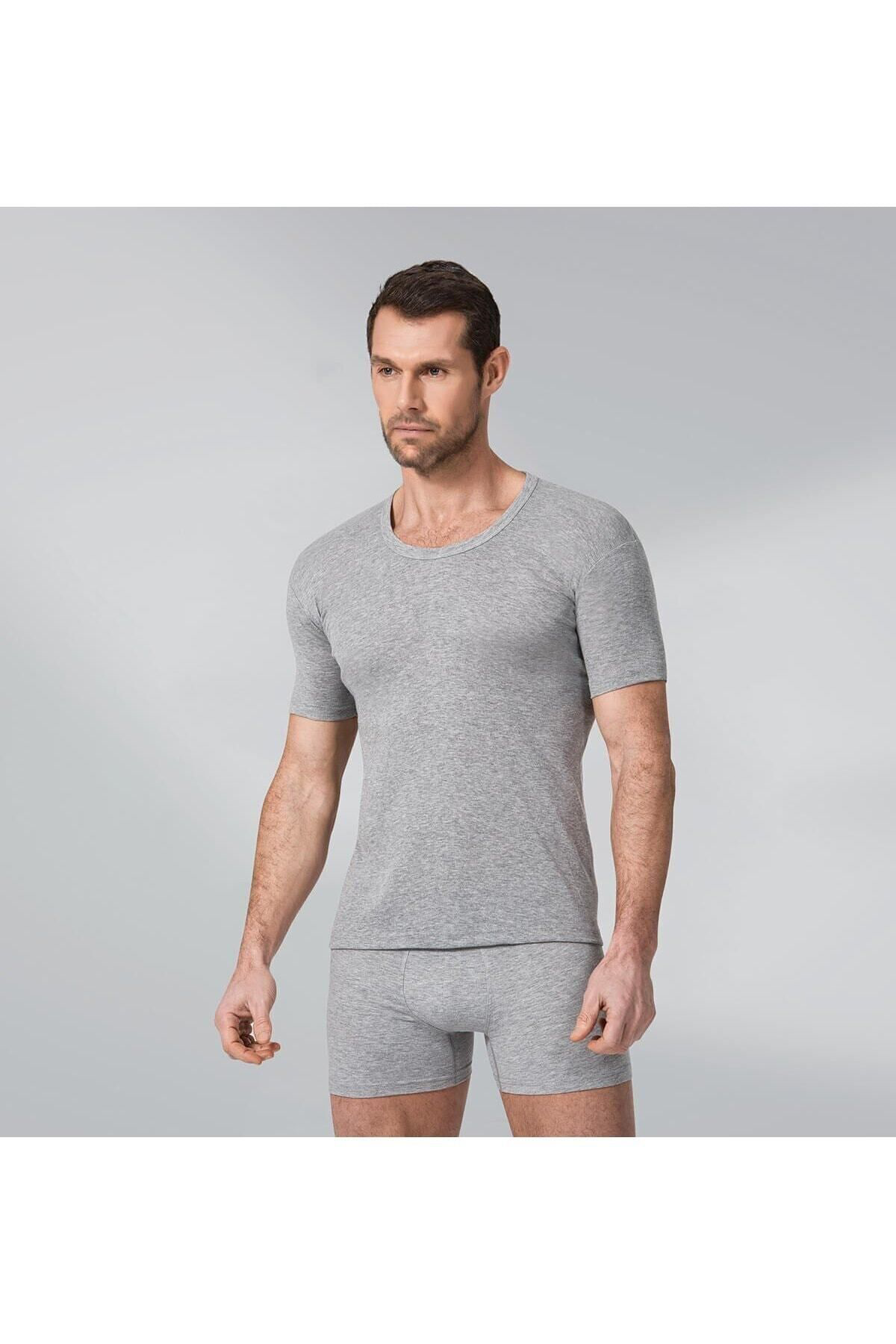 Namaldı 2 Adet Gri Renk Ribana Bisiklet Yaka Fanila