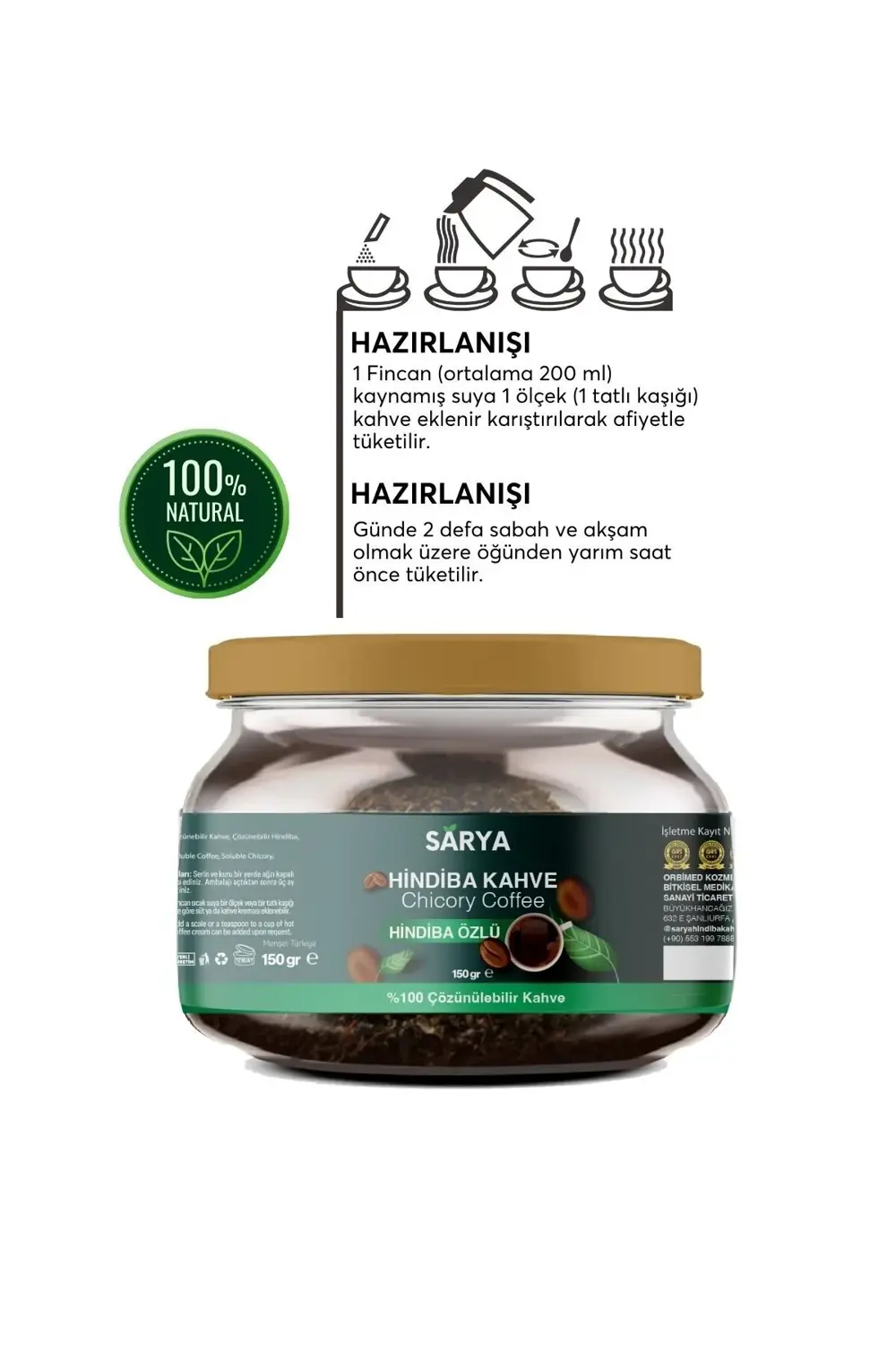 Sarya 2 Adet Hindiba Kahve 2X 150 Gr 2 Adet Hindiba Kahve