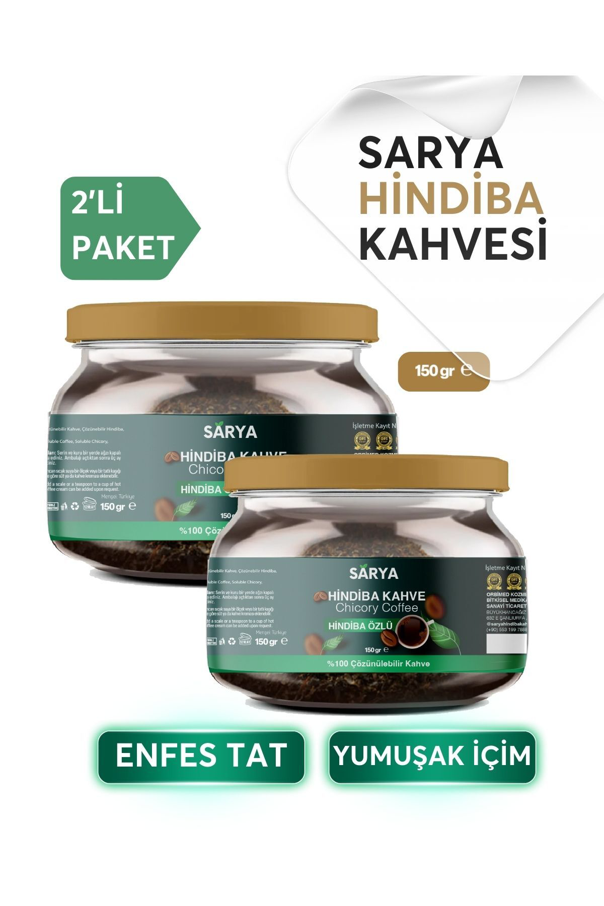 Sarya 2 Adet Hindiba Kahve 2X 150 Gr 2 Adet Hindiba Kahve