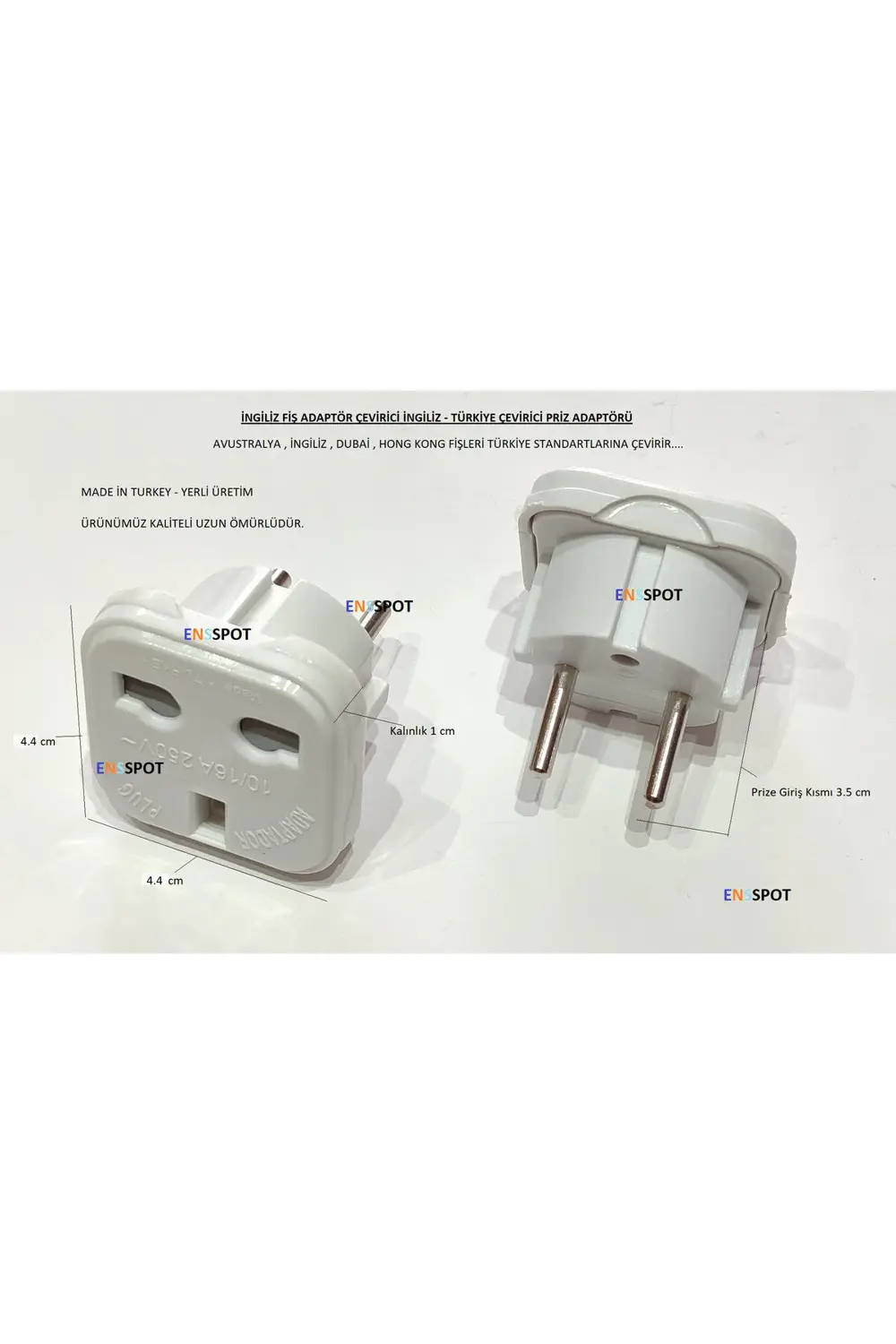 2 ADET İNGİLİZ FİŞ ADAPTÖR ÇEVİRİCİ İNGİLİZ-TÜRKİYE ÇEVİRİCİ PRİZ