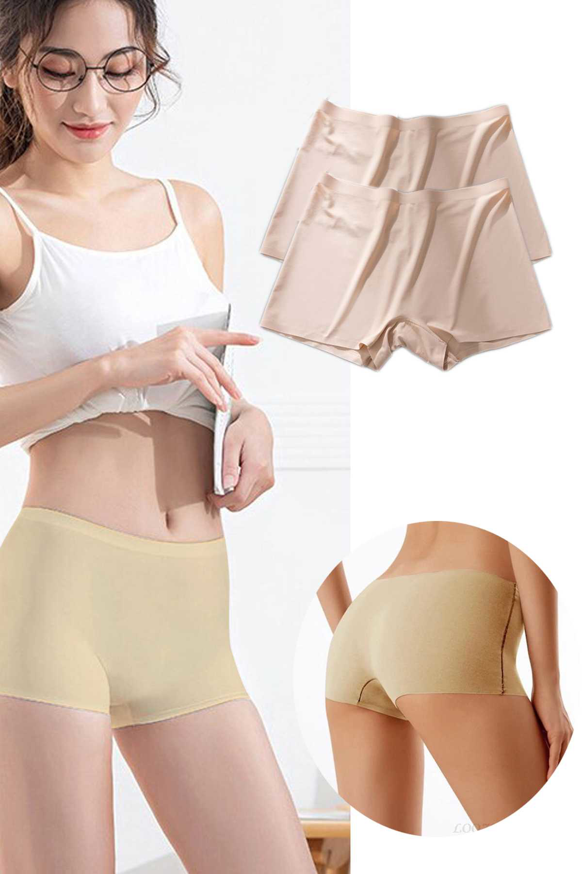 Just Cheap Store 2 Adet Kadin Dikişsiz Görünmez İz Yapmaz Mini Şort Boxer Ten