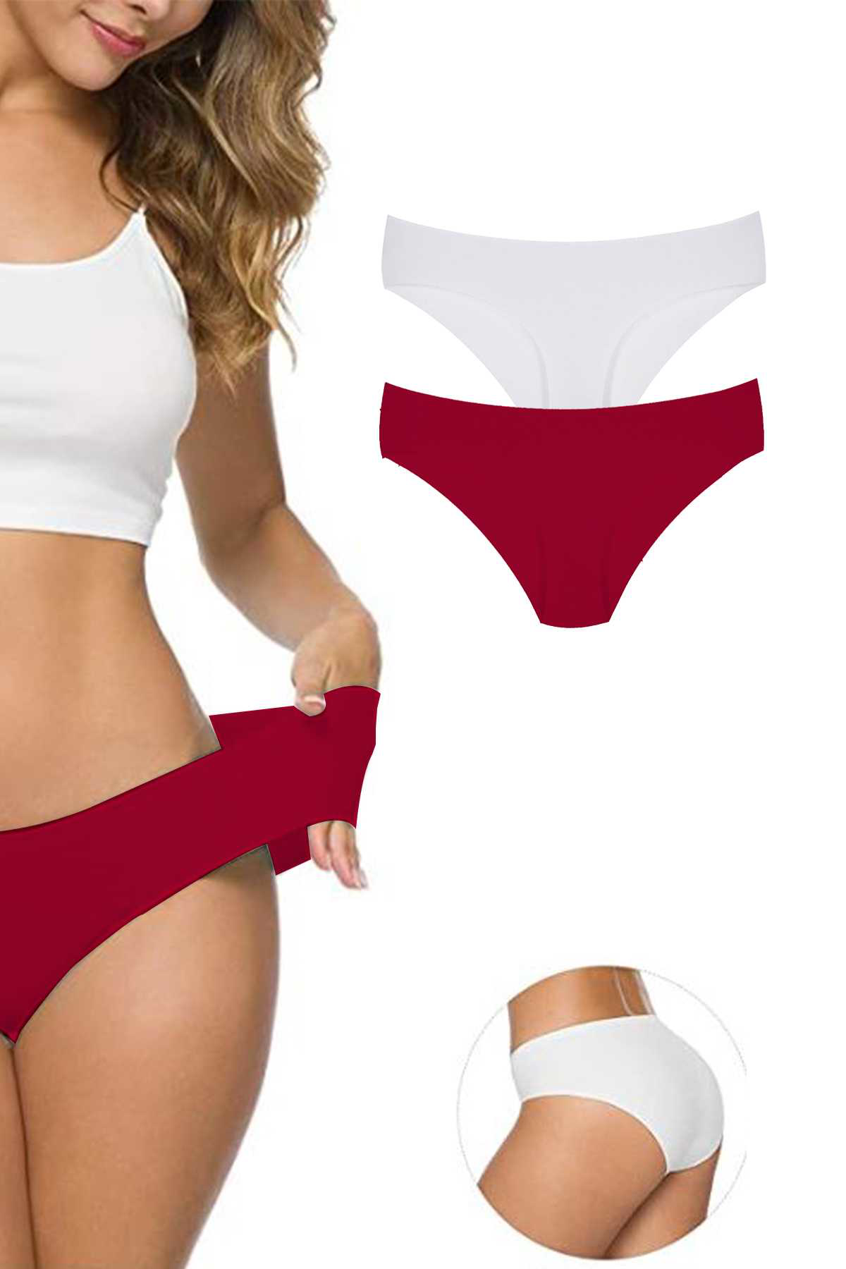 Just Cheap Store 2 Adet Kadın Dikişsiz Lazer Kesim Esnek İz Yapmayan Külot S5