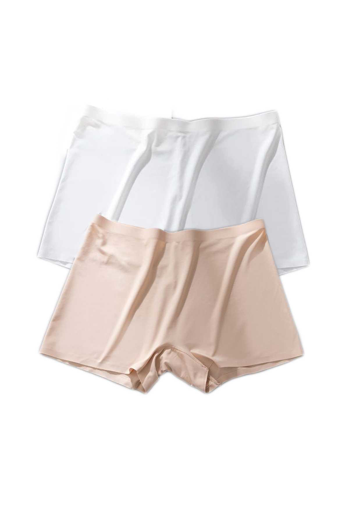 Just Cheap Store 2 Adet Kadin Dikişsiz Görünmez İz Yapmaz Mini Şort Boxer Beyaz Te