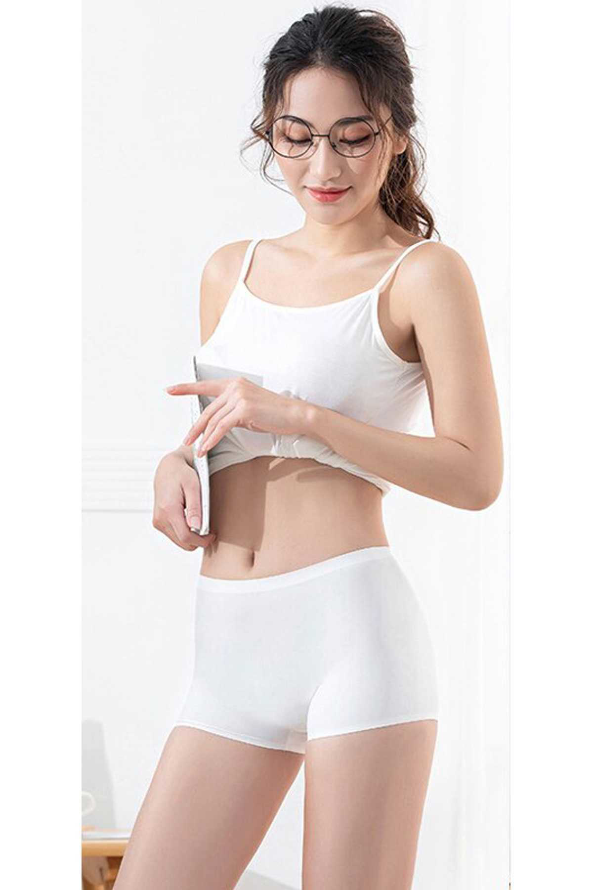 Just Cheap Store 2 Adet Kadin Dikişsiz Görünmez İz Yapmaz Mini Şort Boxer Beyaz Te