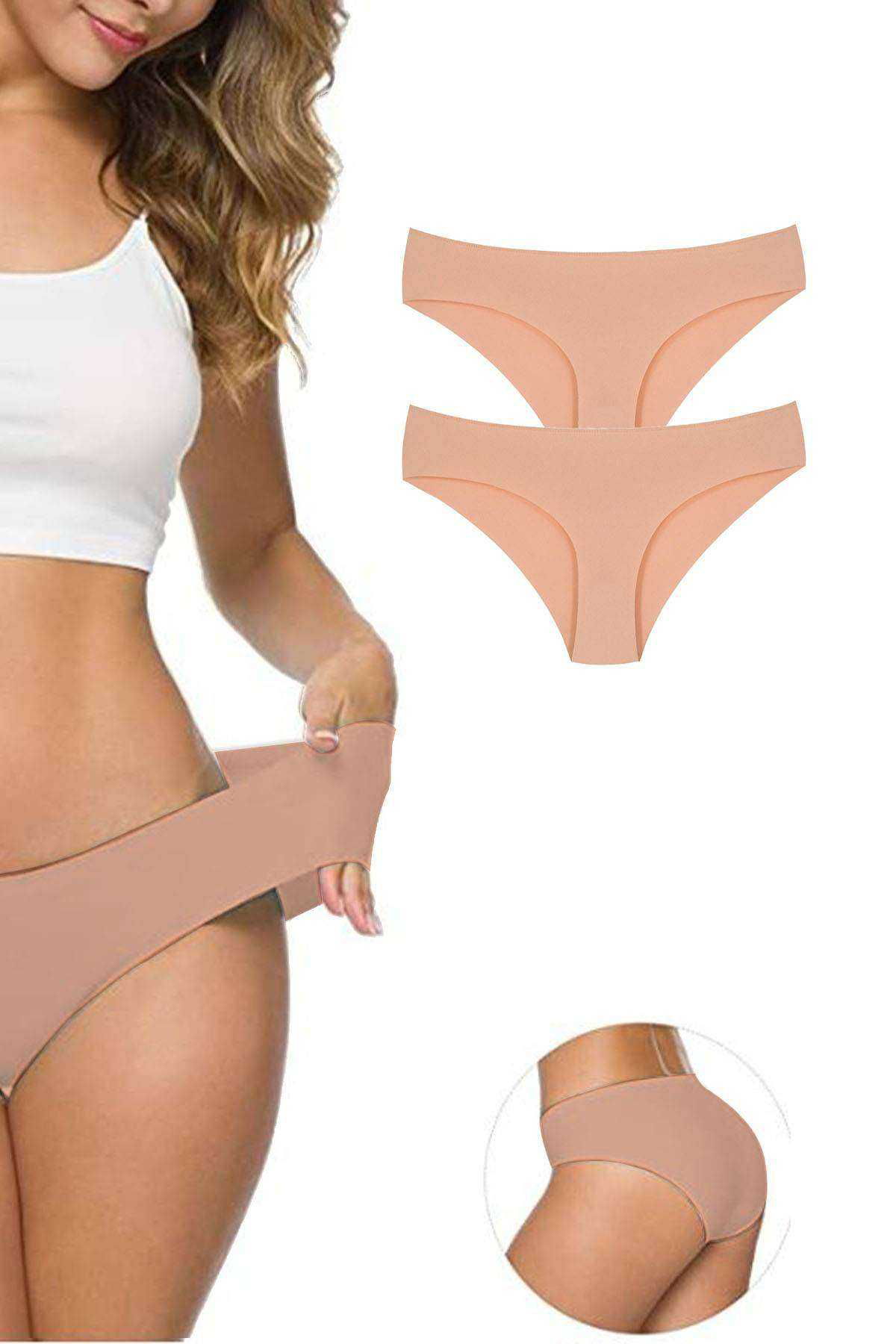 Just Cheap Store 2 Adet Kadin Dikişsiz Lazer Kesim Esnek İz Yapmayan Külot Ten