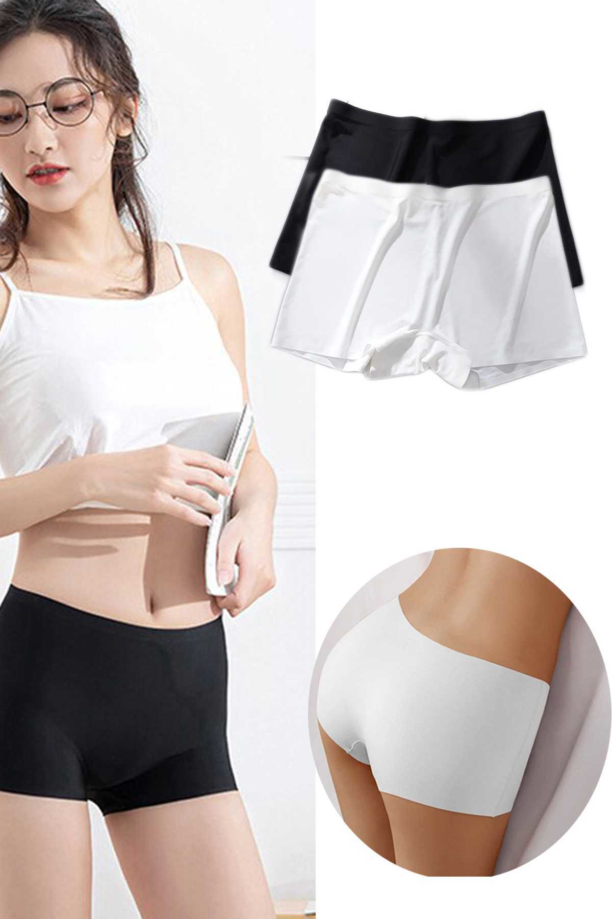 Just Cheap Store 2 Adet Kadin Dikişsiz Görünmez İz Yapmaz Mini Şort Boxer Siyah Be