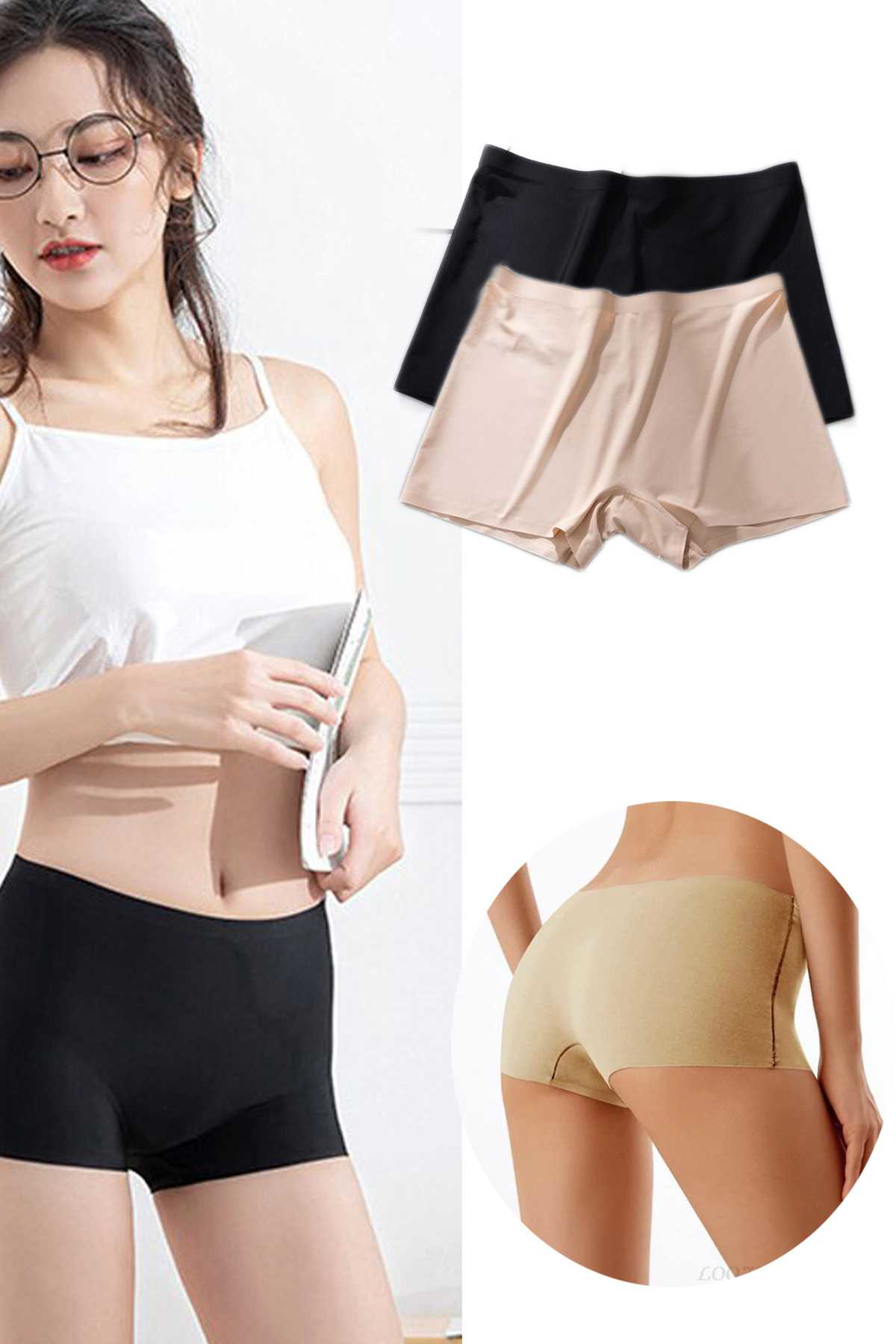 Just Cheap Store 2 Adet Kadin Dikişsiz Görünmez İz Yapmaz Mini Şort Boxer Siyah Te