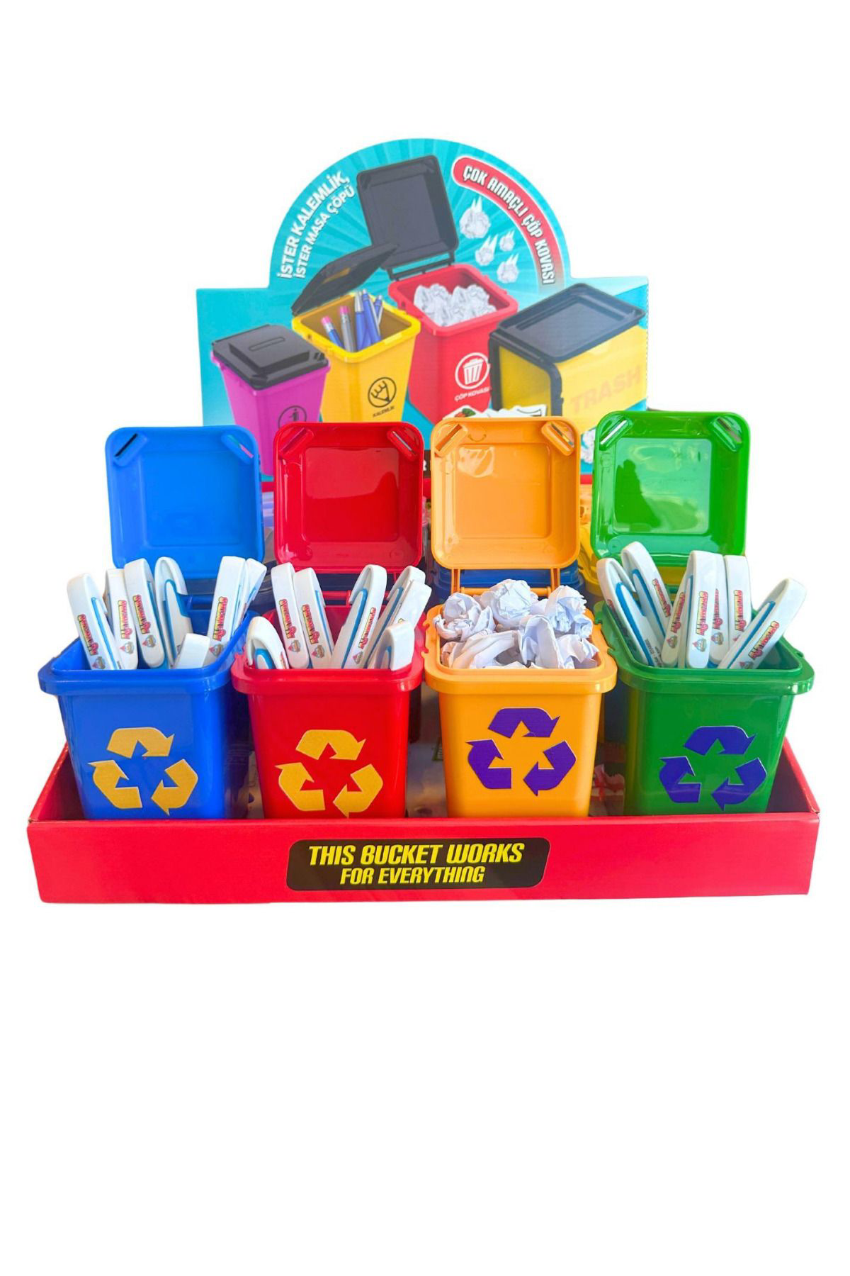 2 Adet Kalemlik Çöp Kutusu Şeklinde Kapaklı Ofis Masa Aksesuar Ma