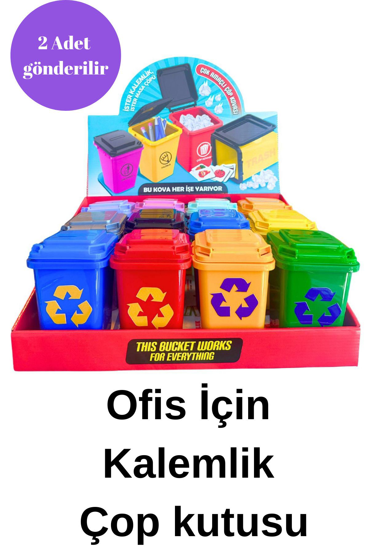 2 Adet Kalemlik Çöp Kutusu Şeklinde Kapaklı Ofis Masa Aksesuar Ma