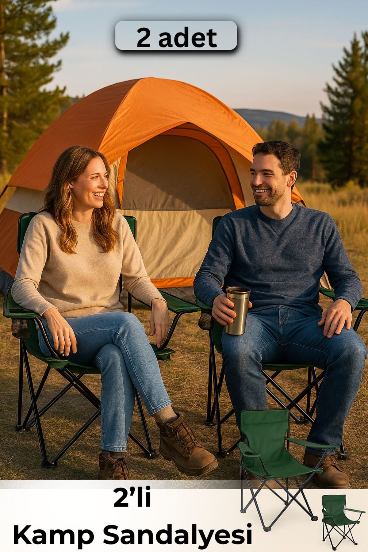 2 Adet Katlanabilir Kamp Sandalyesi – Taşıma Çantalı, Taşınabilir