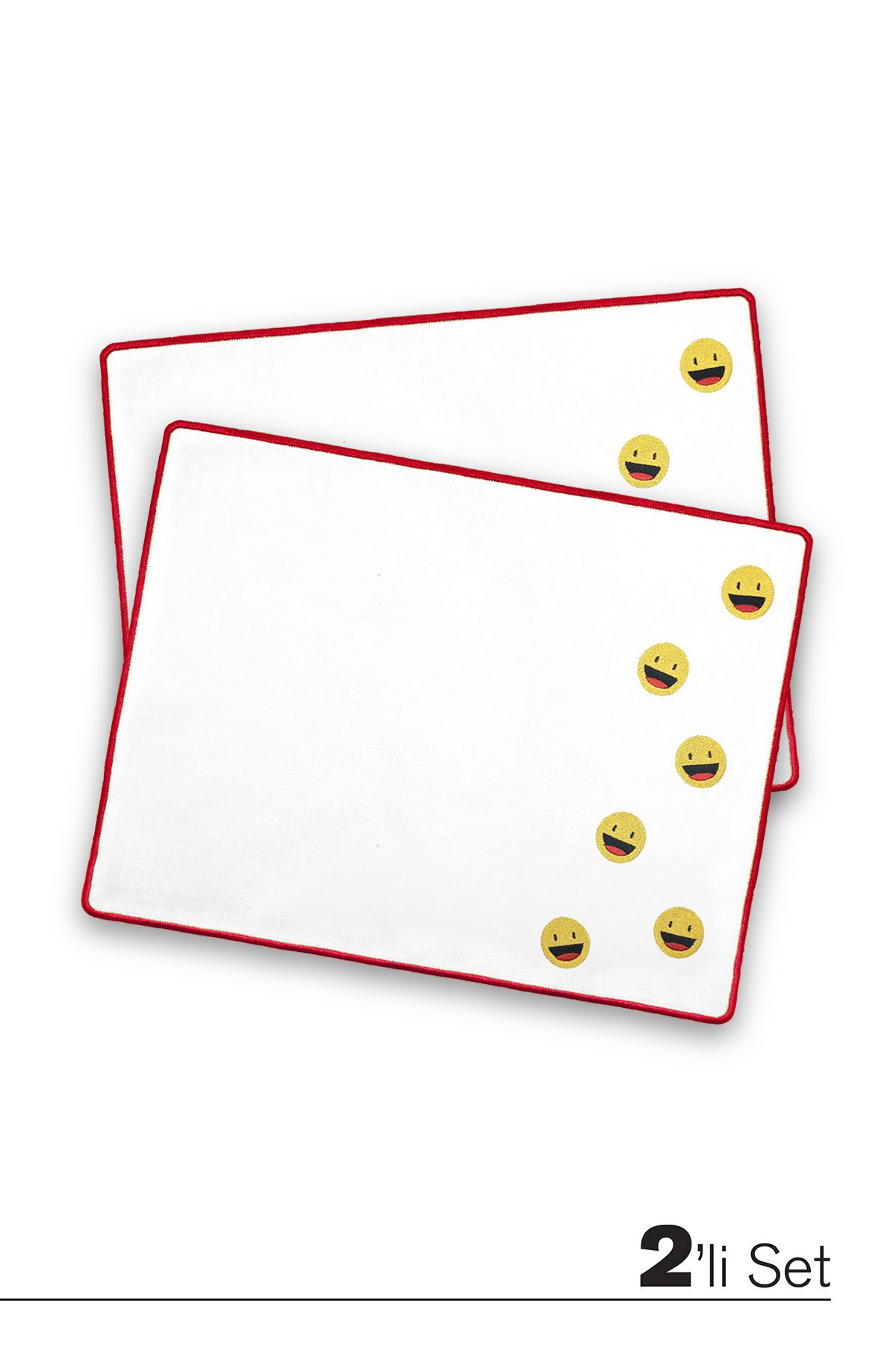 Artikel 2 Adet Kirmizi Sargili Gülen Yüz, Emoji Desenli Nakiş İşlemeli Am