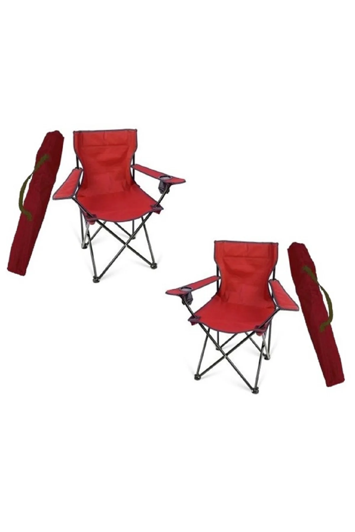 2 Adet Kırmızı Katlanır Kamp Sandalyesi Plaj Piknik Taşıma Çantal