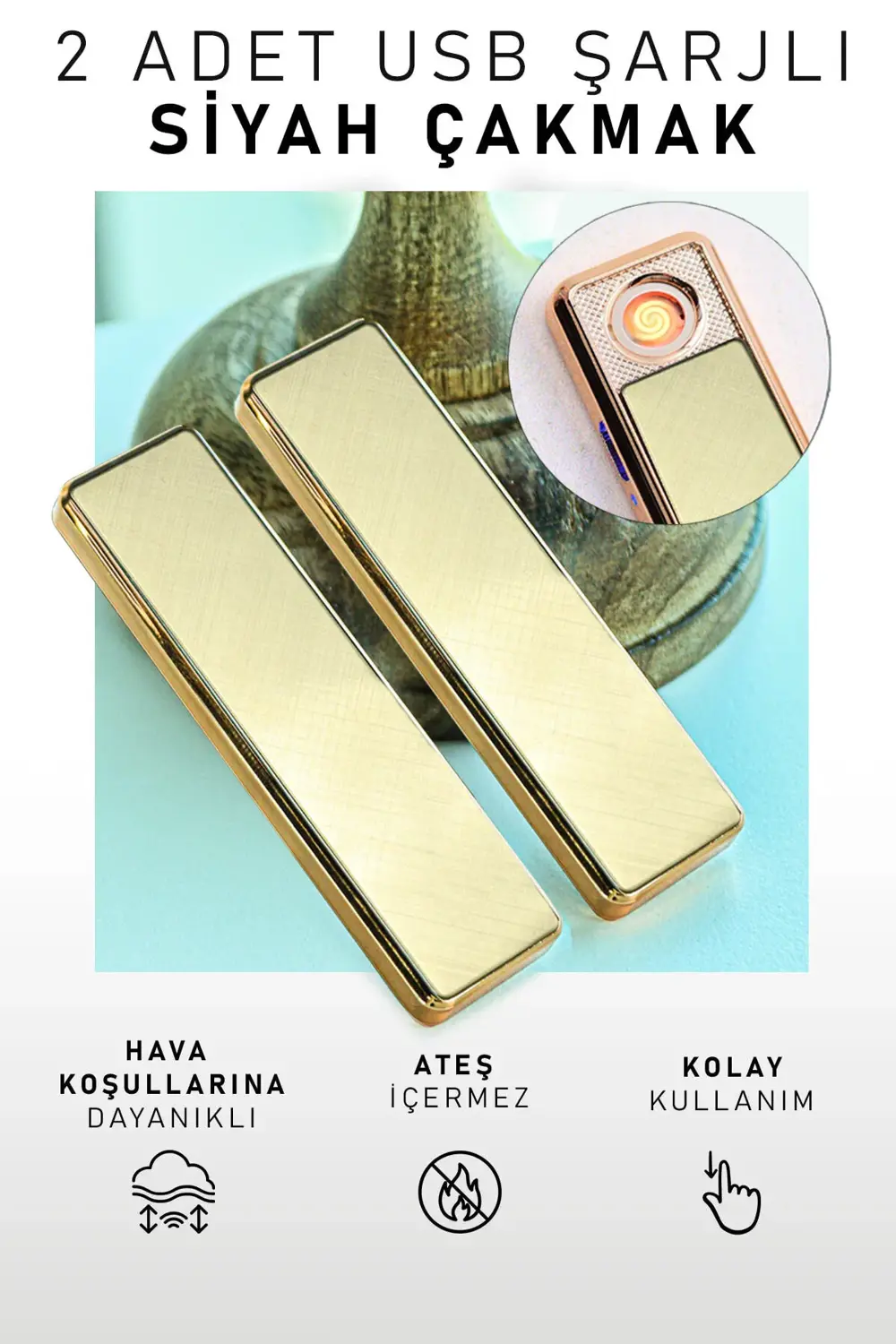2 Adet Kolay Şarj Edilebilen Sürgülü Elektrikli Usb Çakmak