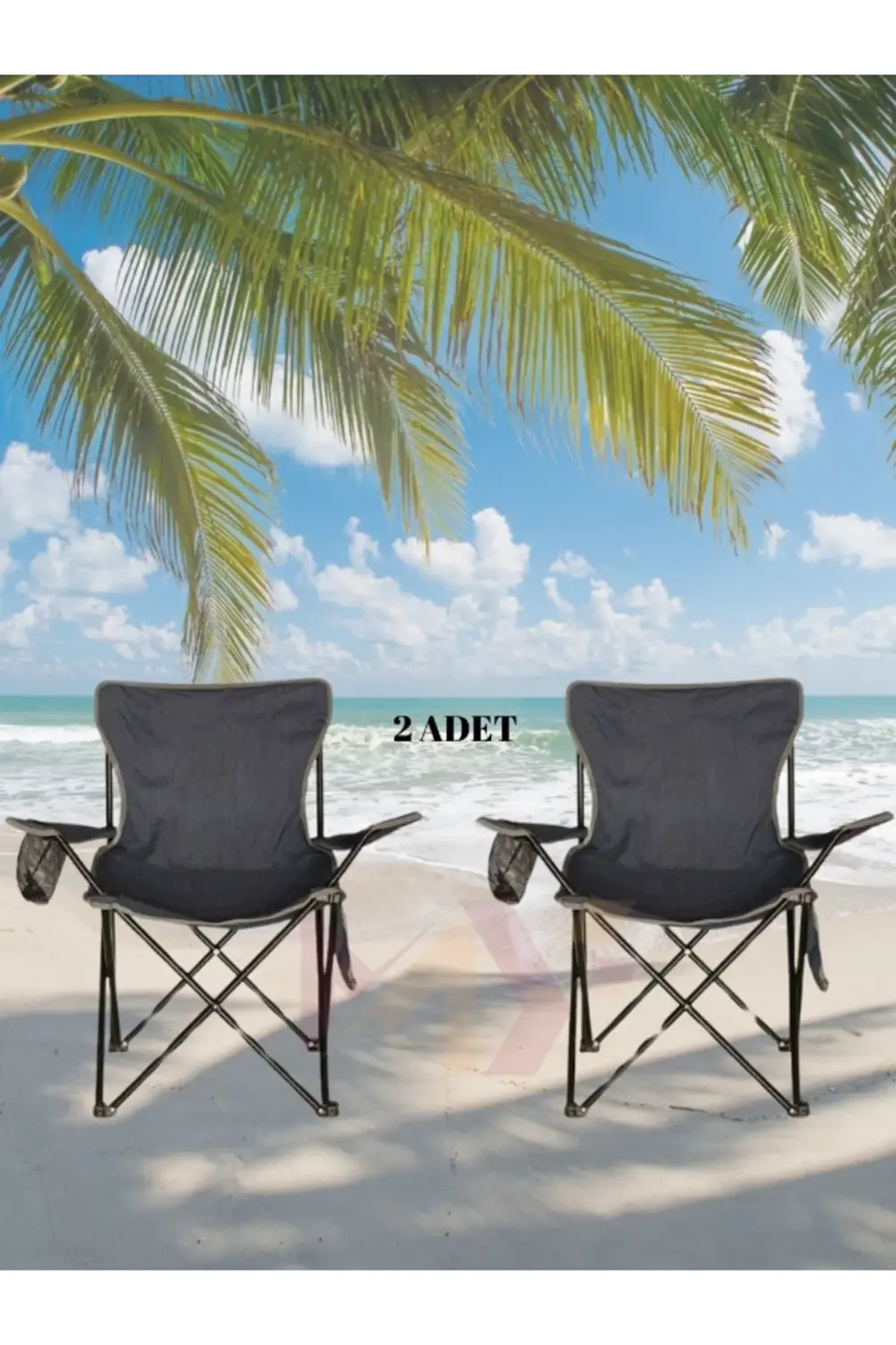 2 Adet Lacivert Kamp Sandalyesi, Katlanabilir Cepli Sandalye Reji