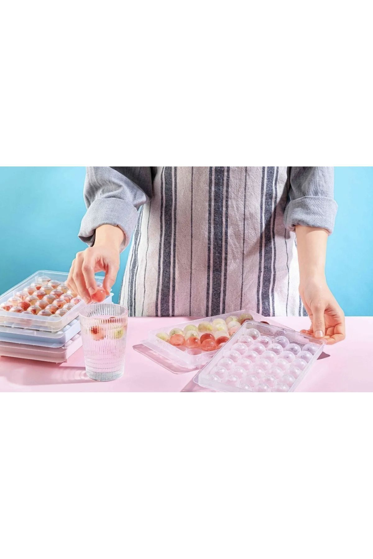 2 ADET LİV Küre Buz Kalıbı Kapaklı 33 Hazneli Yuvarlak Buz Kalıbı