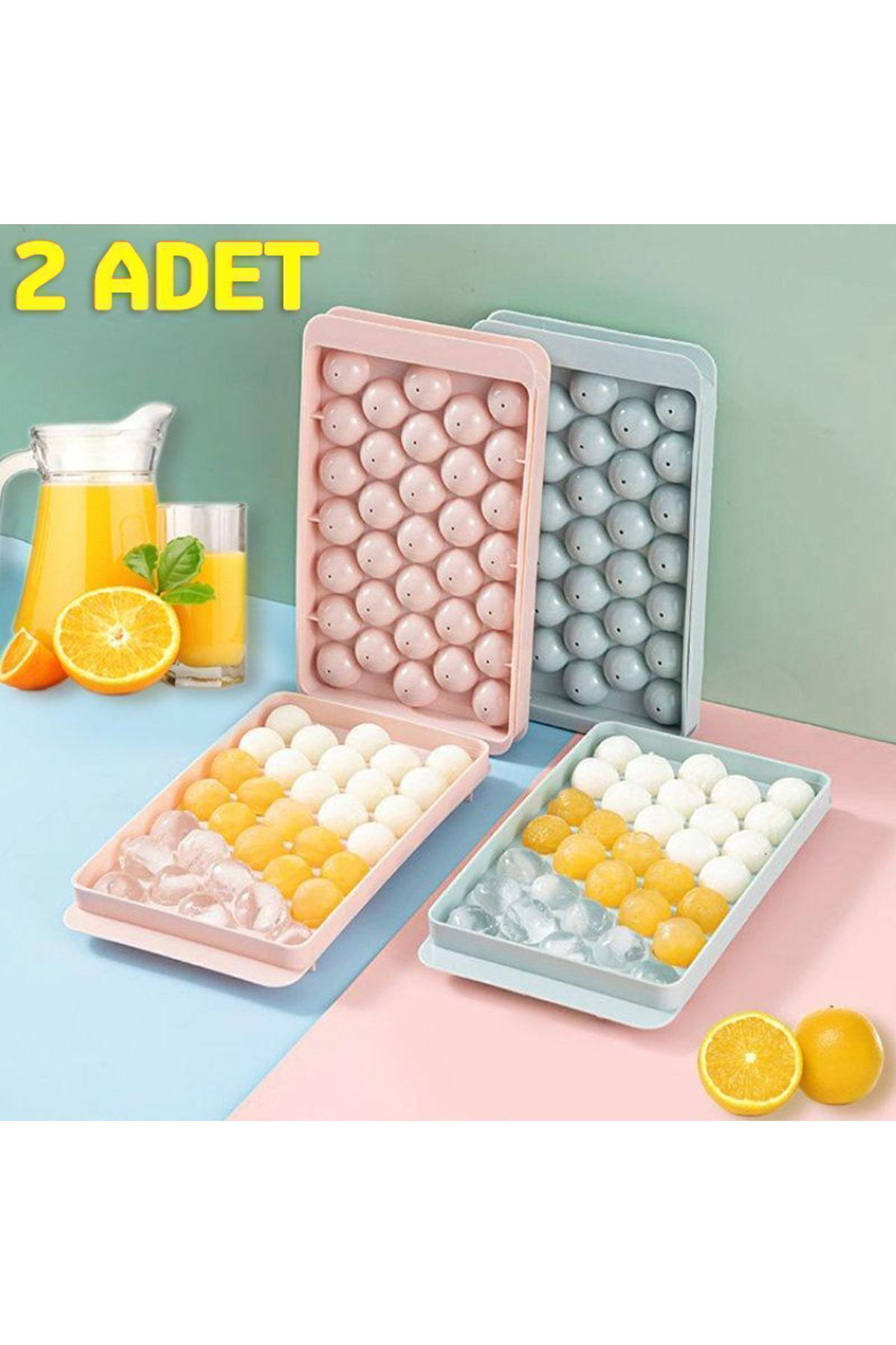 2 ADET LİV Küre Buz Kalıbı Kapaklı 33 Hazneli Yuvarlak Buz Kalıbı