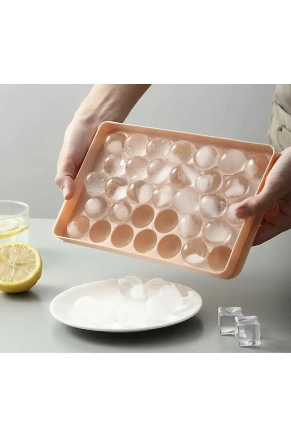 2 ADET LİV Küre Buz Kalıbı Kapaklı 33 Hazneli Yuvarlak Buz Kalıbı