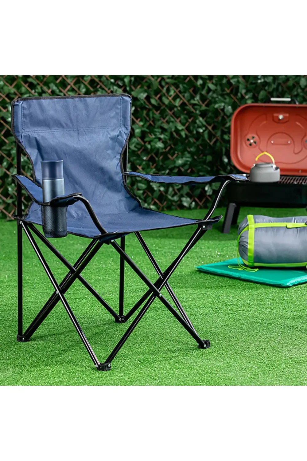 2 Adet Mavi Katlanır Kamp Sandalyesi ve 1 Adet Mavi Katlanır Kamp