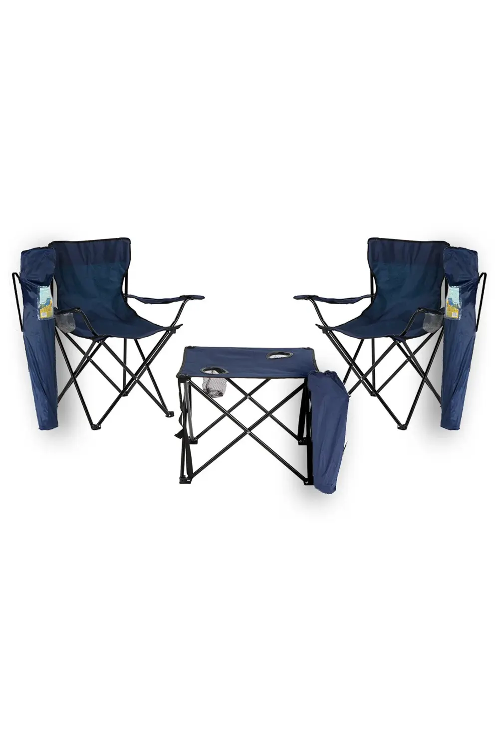 2 Adet Mavi Katlanır Kamp Sandalyesi ve 1 Adet Mavi Katlanır Kamp