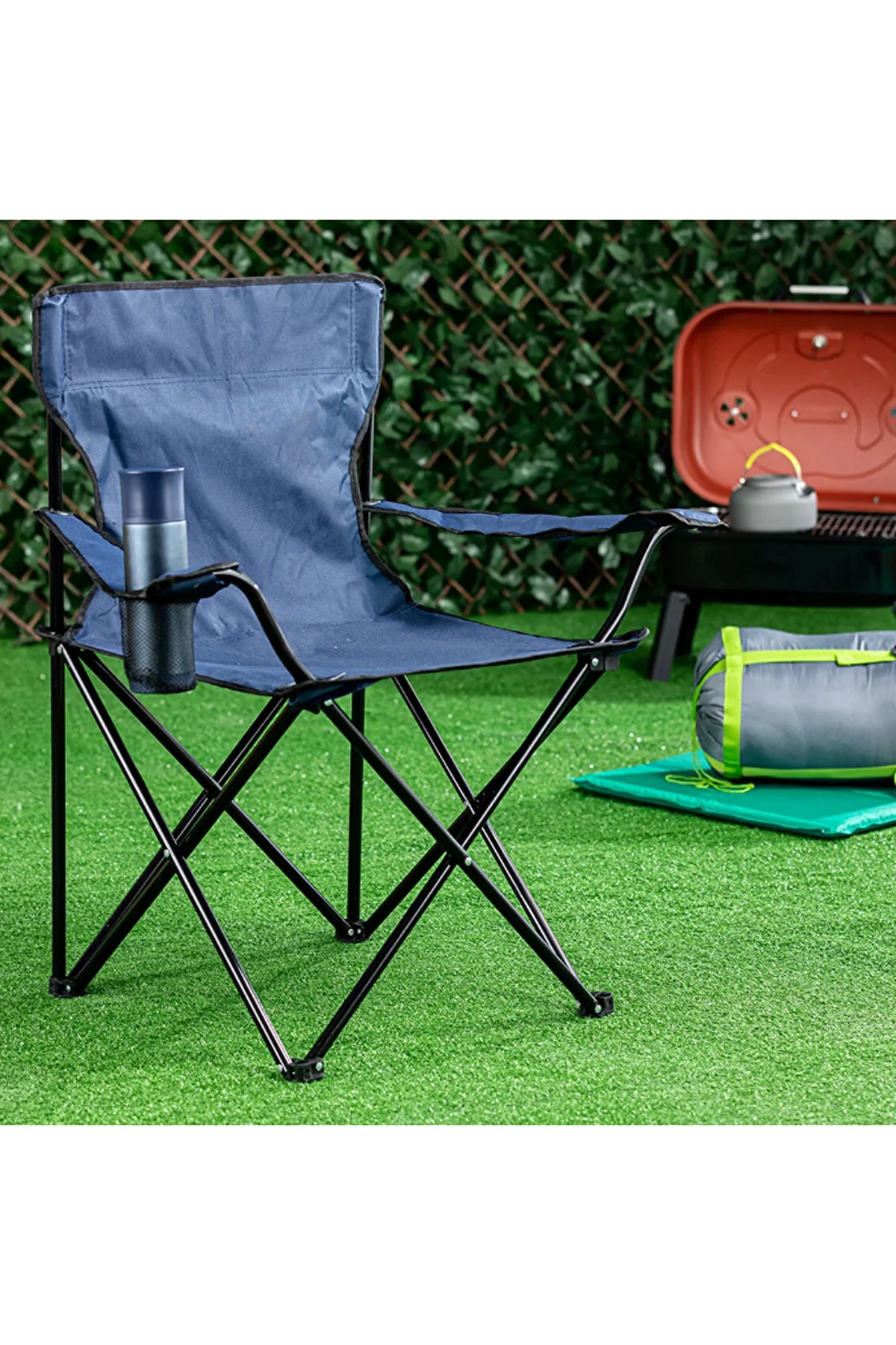 2 Adet Mavi Katlanır Kamp Sandalyesi ve 1 Adet Mavi Katlanır Kamp