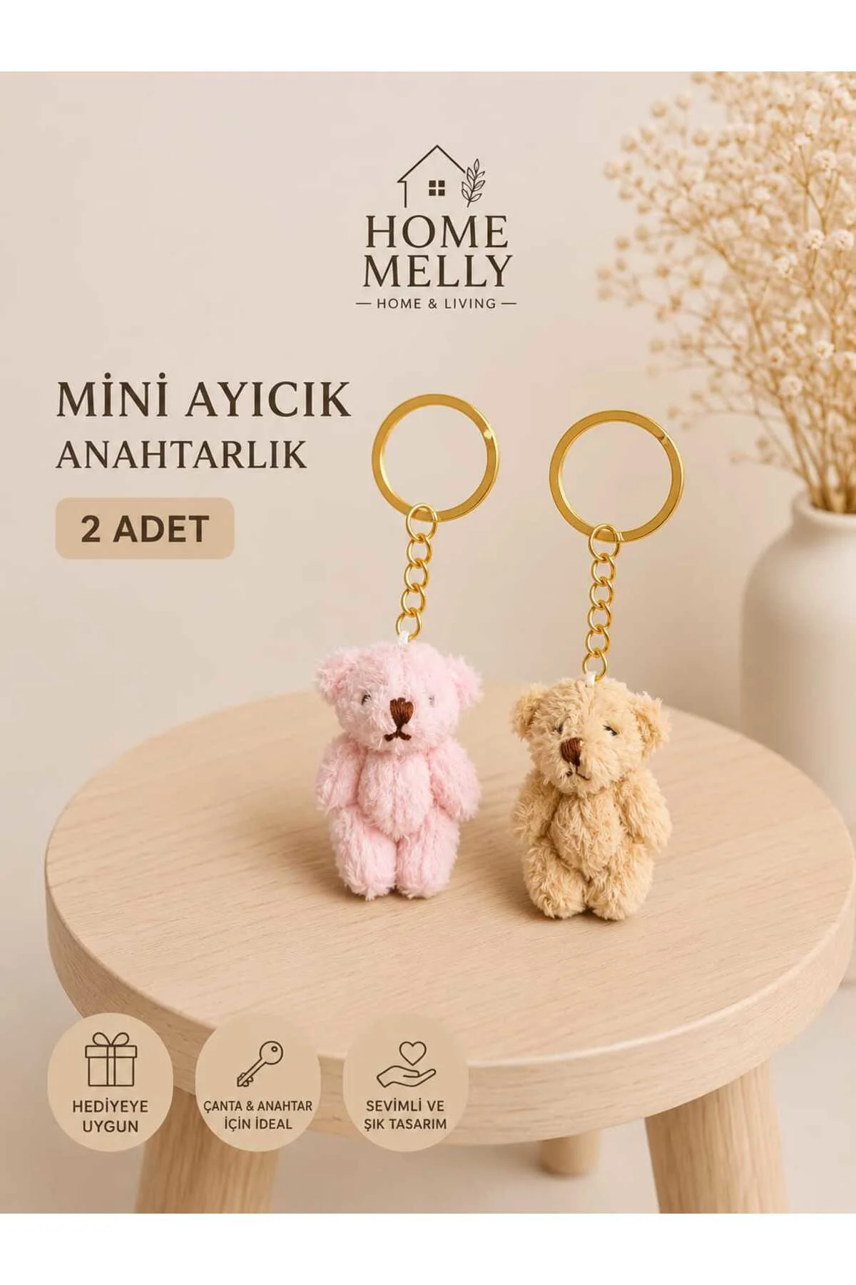 2 Adet Mini Peluş Ayıcık Anahtarlık