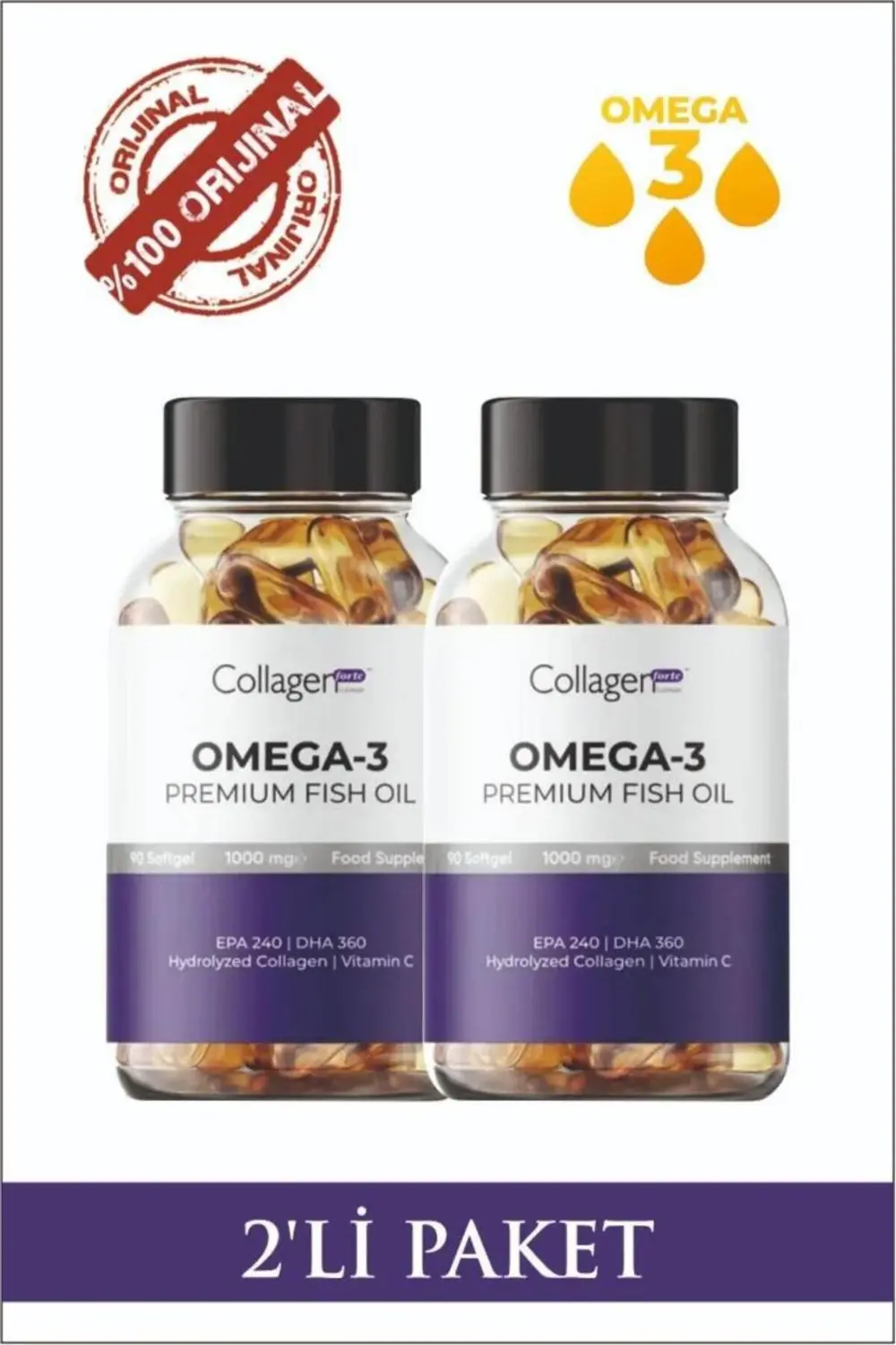 2 Adet Omega-3 Premium Fish Oil 90 Softgel X 1000mg, Balık Yağı,