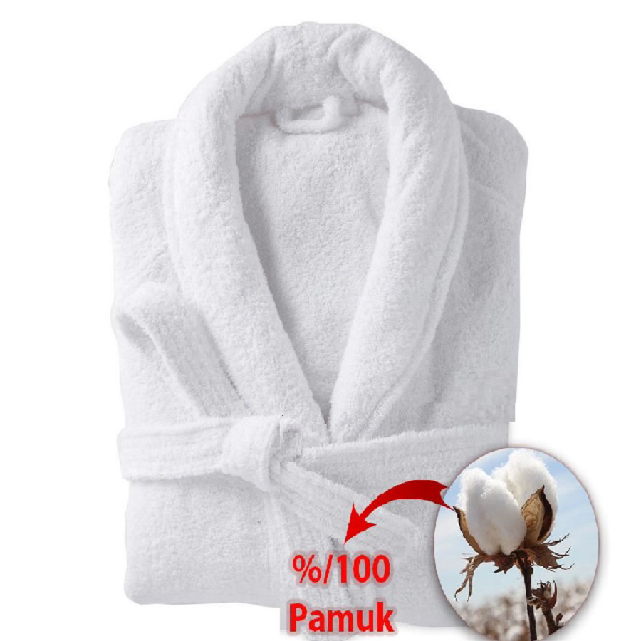 Rns 2 Adet Otel Bornozu Beyaz Şalyaka Çift Cep %100 Pamuk Bornoz