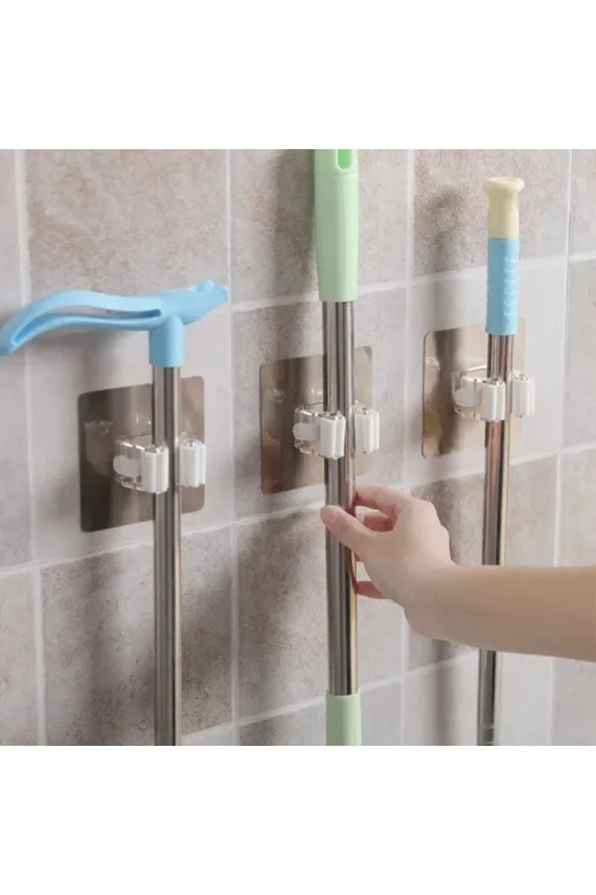 2 Adet Paspas Mop Fırça Ve Süpürge Askısı Sap Tutucu Mutfak Banyo