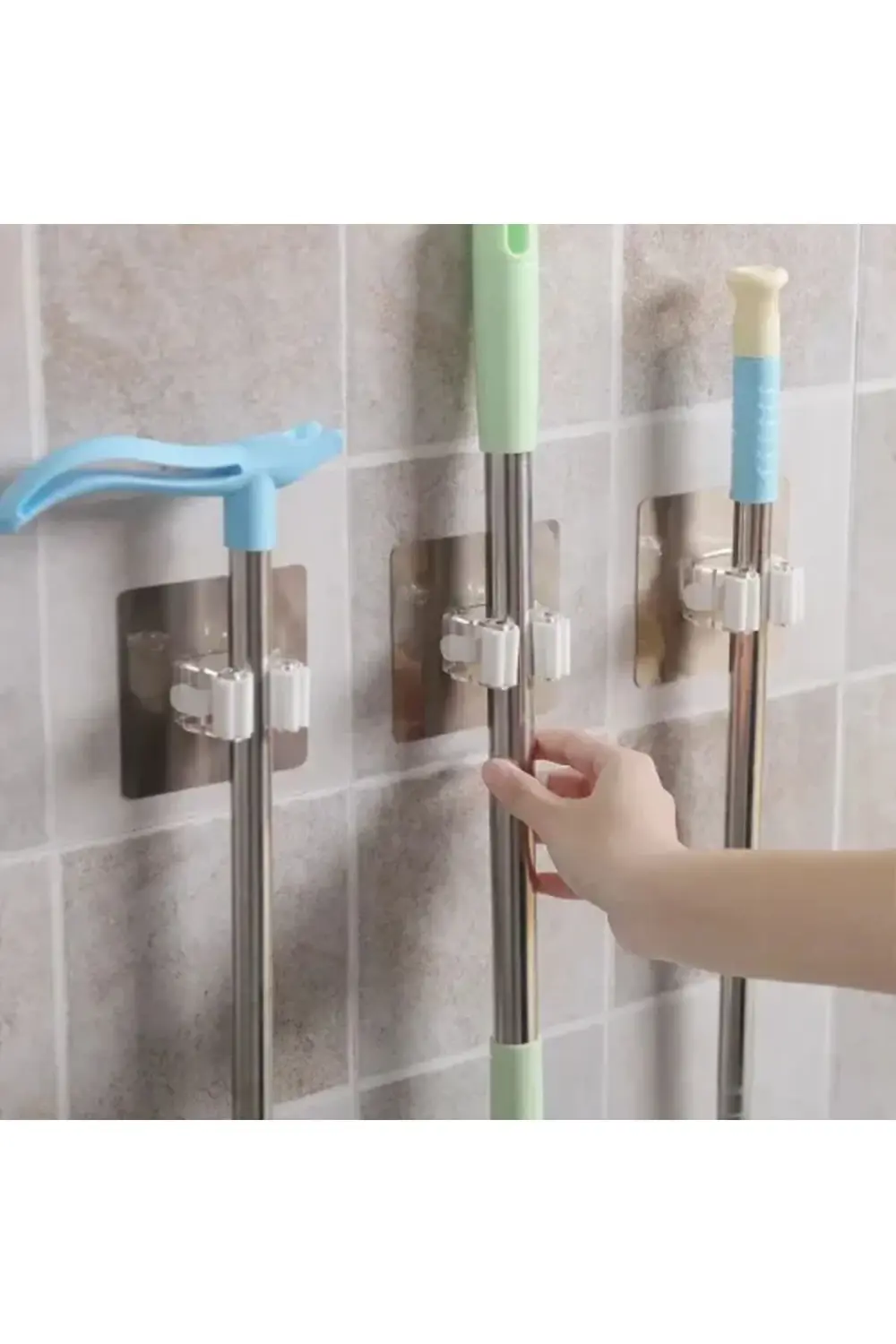 2 Adet Paspas Mop Fırça Ve Süpürge Askısı Sap Tutucu Mutfak Banyo