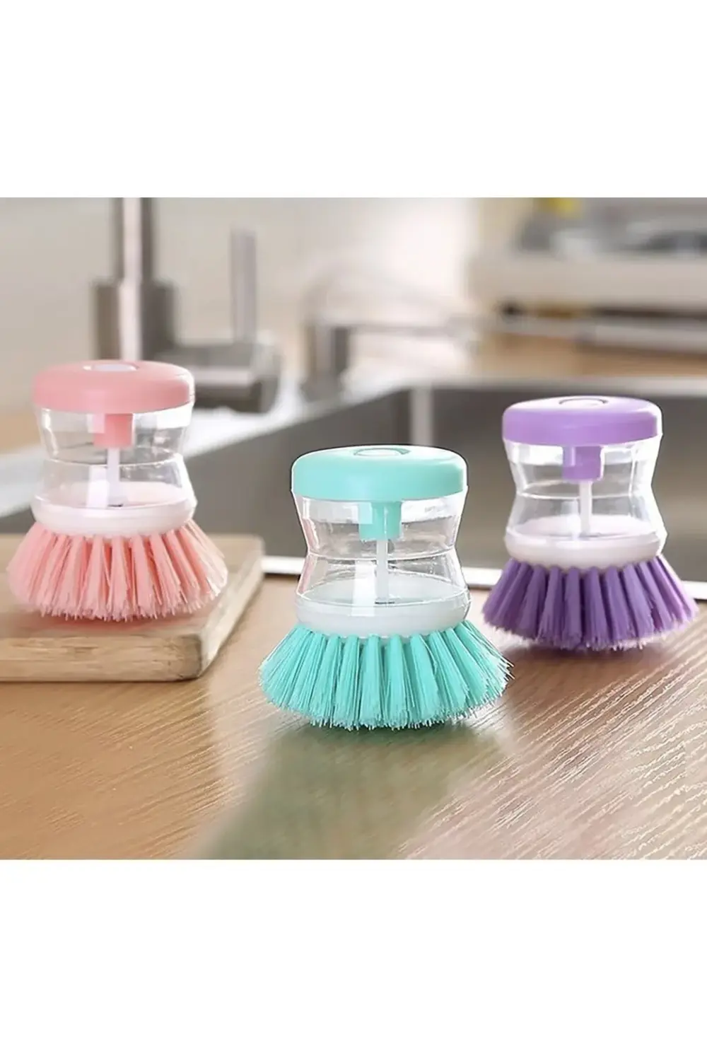 2 Adet Plastik Hazneli Üstten Basmalı Bulaşık Fırçası