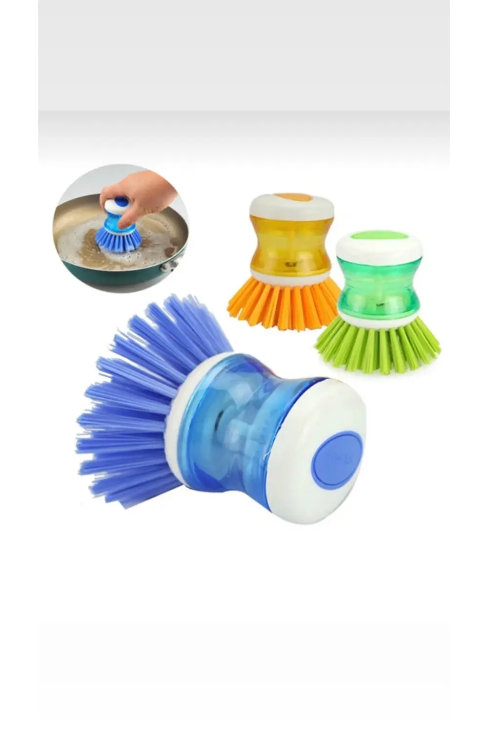 2 Adet Plastik Hazneli Üstten Basmalı Bulaşık Fırçası