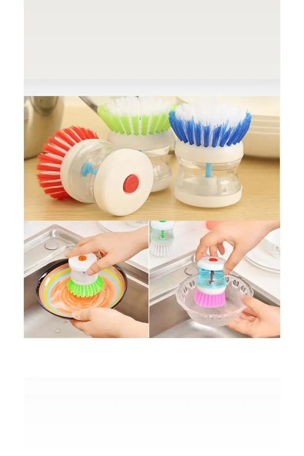 2 Adet Plastik Hazneli Üstten Basmalı Bulaşık Fırçası