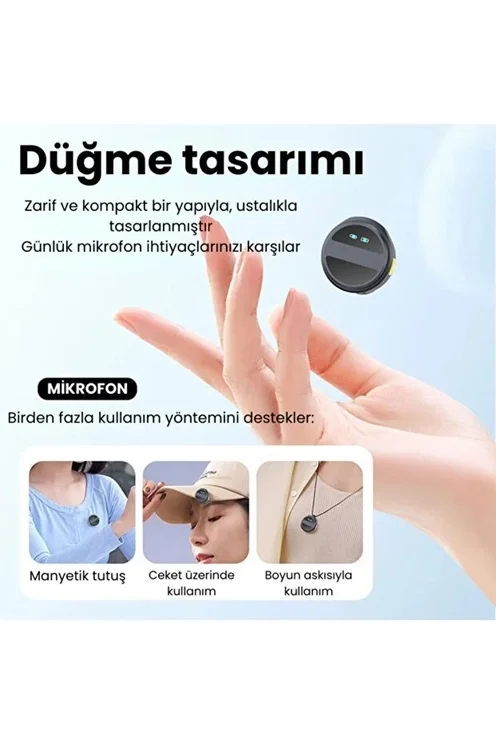 2 Adet Profesyonel Kablosuz Yaka Mikrofonu Typce Uyumlu Manyetik Klipsli