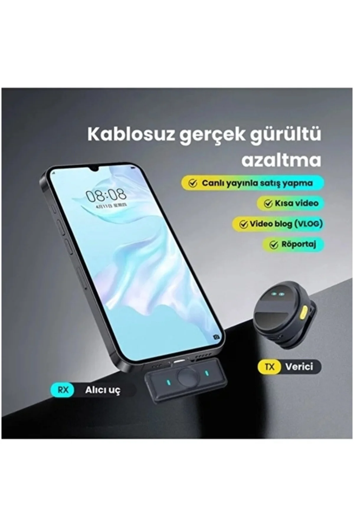 2 Adet Profesyonel Kablosuz Yaka Mikrofonu Typce Uyumlu Manyetik 