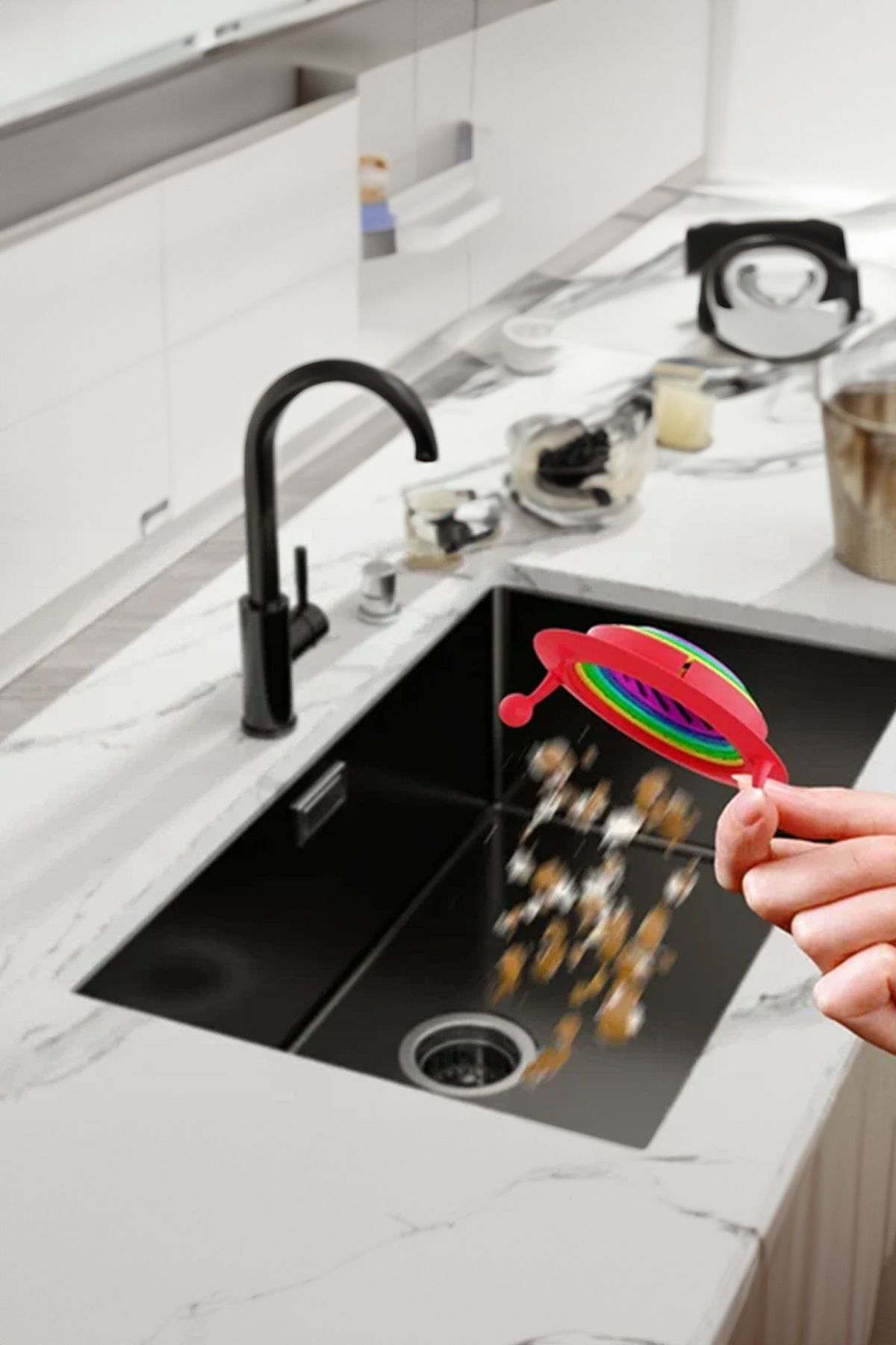 2 ADET Renkli 6 Kademeli Lavabo Süzgeci Birikintileri Toplar Raha